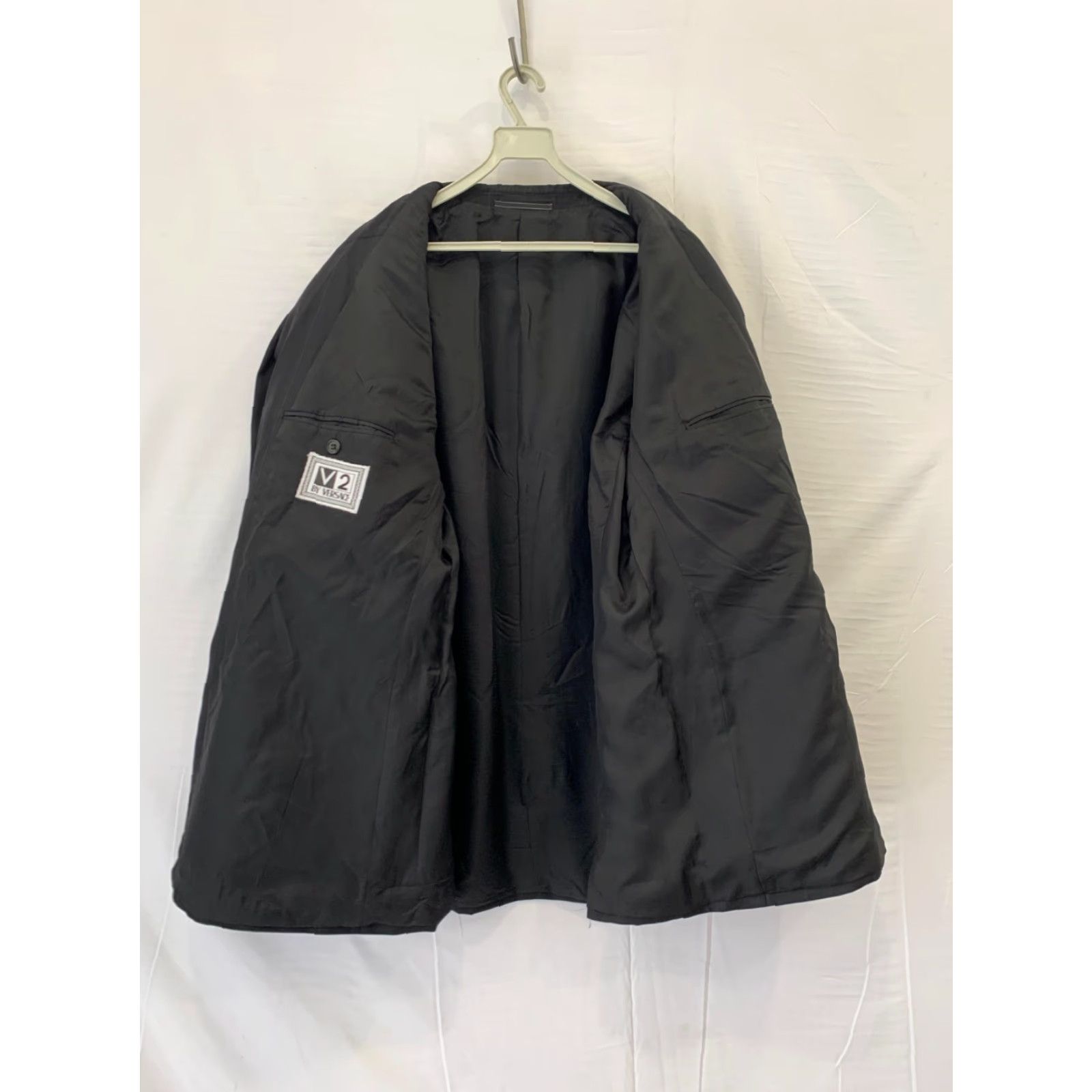 Versace V2 by Versace Blazer Men 50R Double Breasted Wool Black Pinstripe Gold Buttons Vintage Jacket Size 50R - 6 Thumbnail