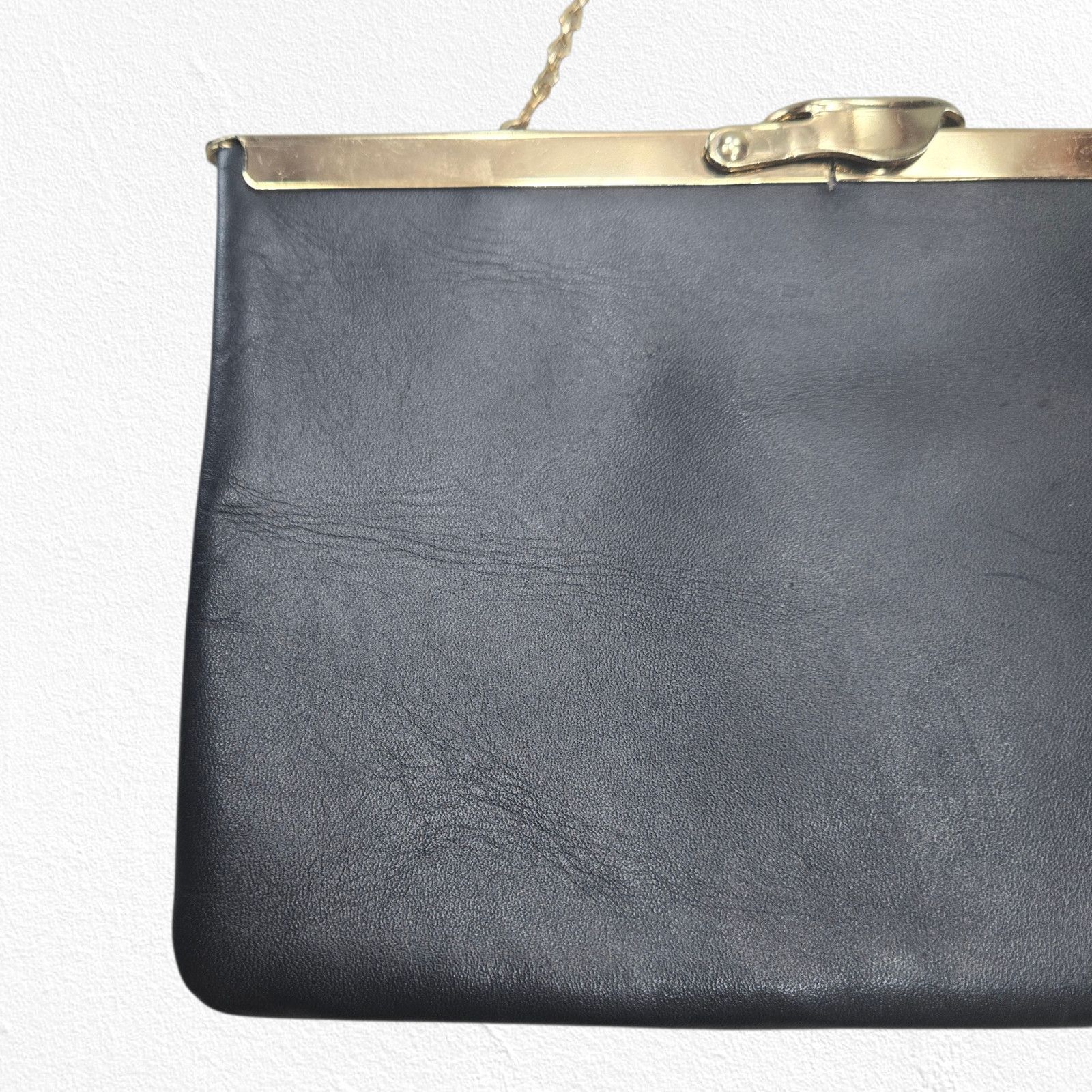 Vintage Vintage 1950s Black Leather Frame Evening Bag Size ONE SIZE - 5 Thumbnail