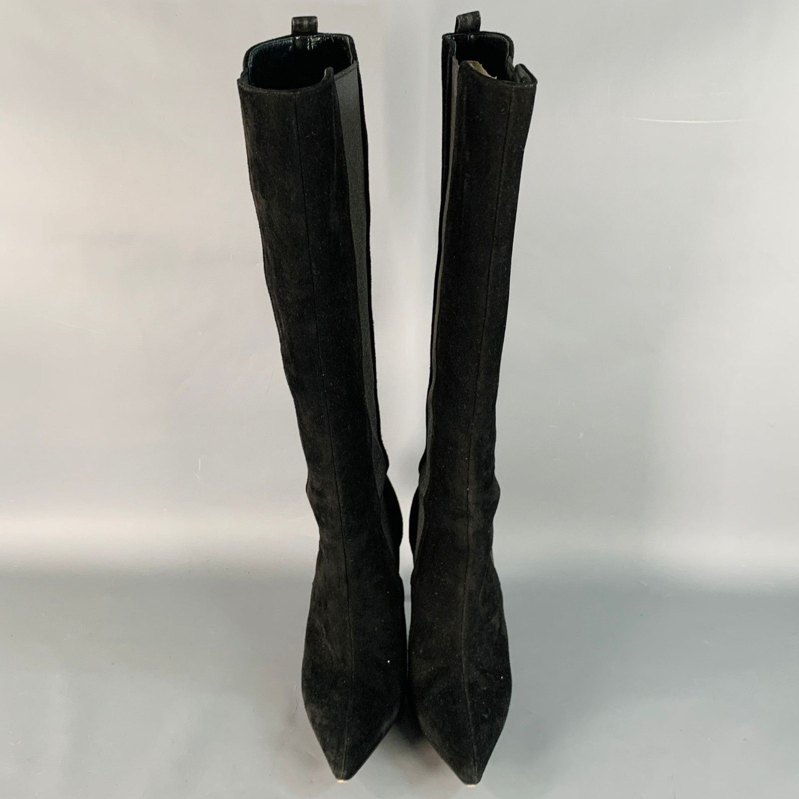 Manolo Blahnik Black Suede Pull On Pointed Toe Stiletto Boots Size US 8.5 / IT 38.5 - 4 Thumbnail