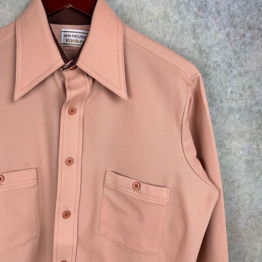 Van Heusen × Vintage VTG 80s Van Heusen Button Up Shirt Sz L Tan VanKnit Plain Size US L / EU 52-54 / 3 - 6 Thumbnail