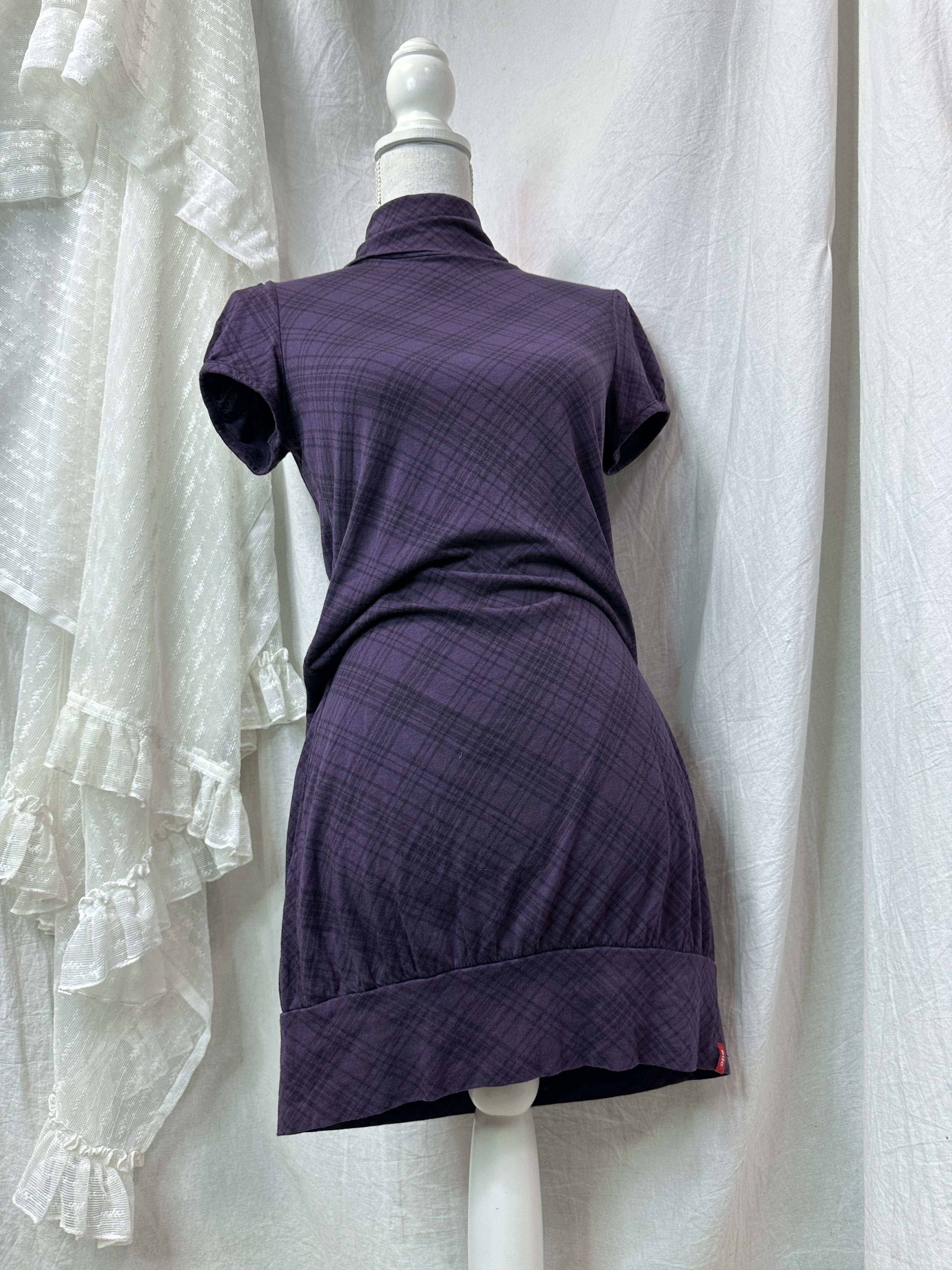 Vintage Vintage Turtleneck Striped Bubble Mini Purple Dress Y2K Size M / US 6-8 / IT 42-44 - 1 Thumbnail