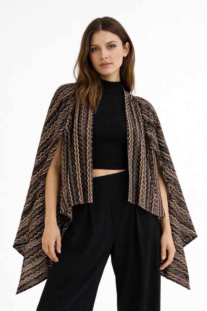 Pleats Please Issey Miyake Issey Miyake SS21 Pleated Cape Cardigan Ikat Pattern Brown Size M / US 6-8 / IT 42-44 - 1 Thumbnail
