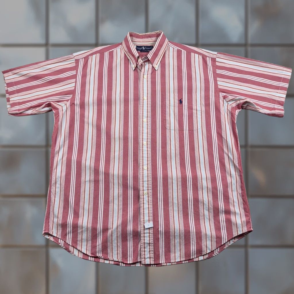 Ralph Lauren Ralph Lauren Button Up Shirt Mens Large Red Striped Short Sleeve Casual Preppy Size US L / EU 52-54 / 3 - 1 Thumbnail