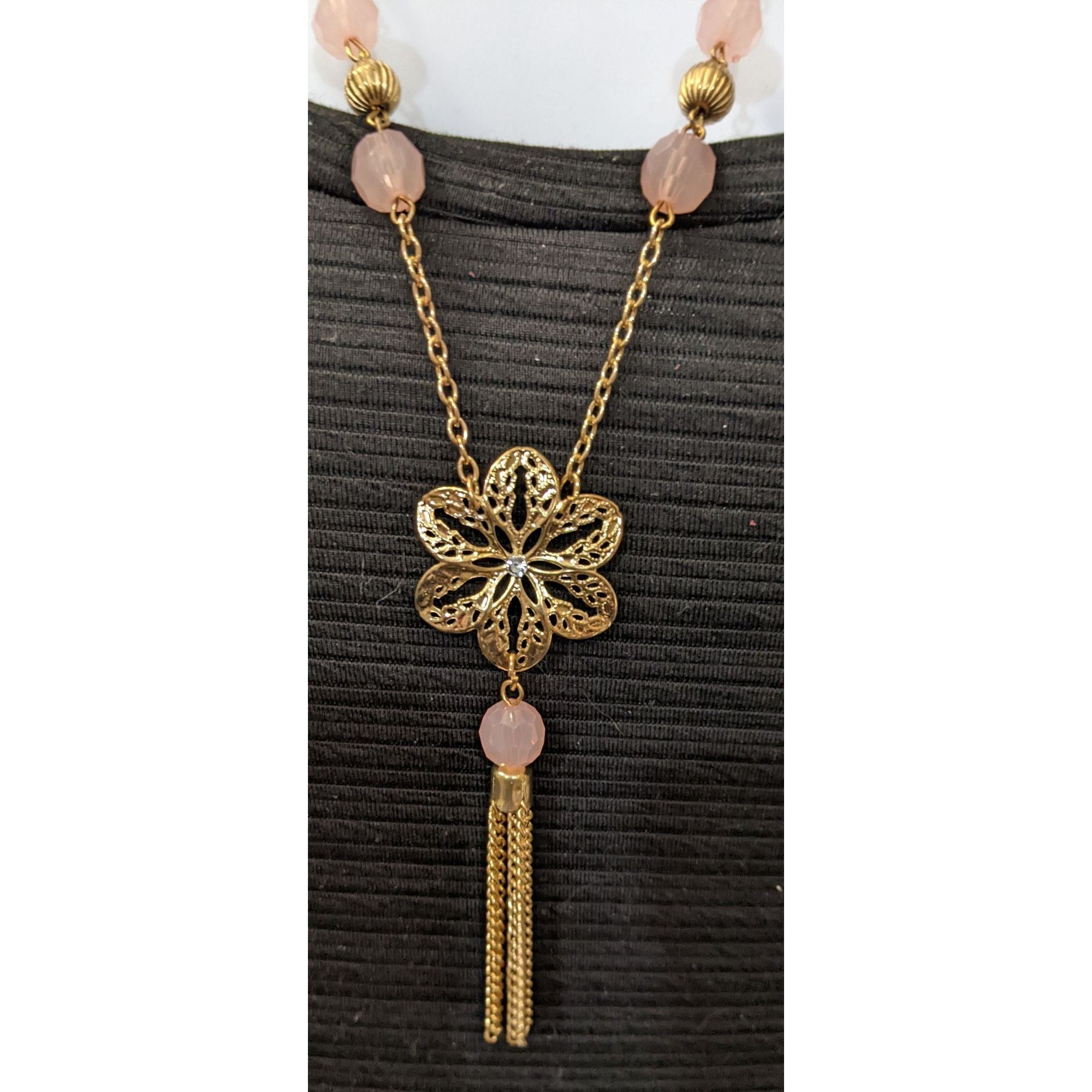 Other Pink And Gold Filigree Flower Tassel Necklace Size ONE SIZE - 1 Thumbnail
