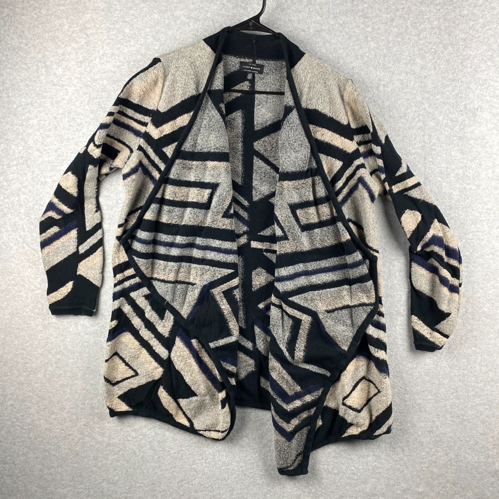 Lucky Brand Lucky Brand Cardigan Sweater Womens L Multicolor Geometric Open Front Round Neck Long Sleeve Pullover Regular Fit Machine Washable Size L / US 10 / IT 46 - 2 Thumbnail