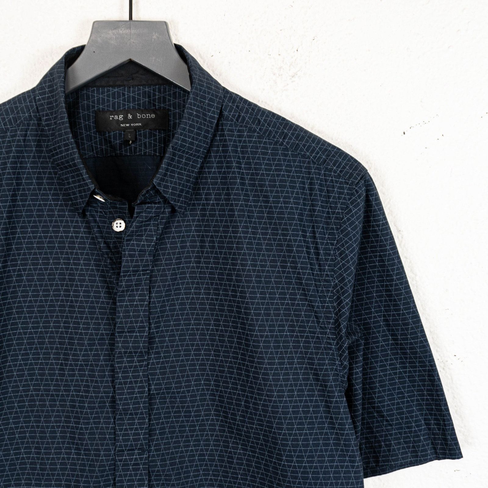 Rag & Bone Rag & Bone NY Short Sleeve Button up Shirt Navy Geo Print L Size US L / EU 52-54 / 3 - 3 Thumbnail