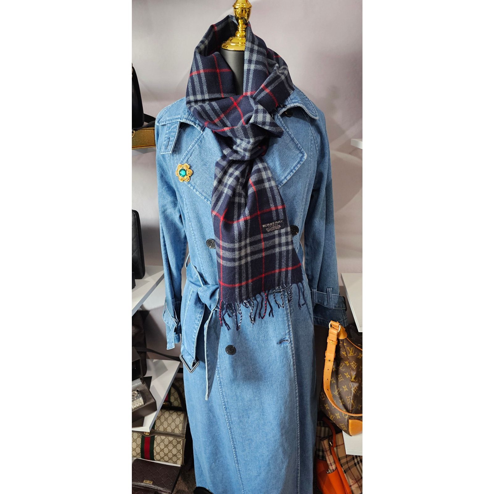 Burberry BURBERRYs of London 100% Lambswool Blue & Red Scarf Size ONE SIZE - 2 Thumbnail