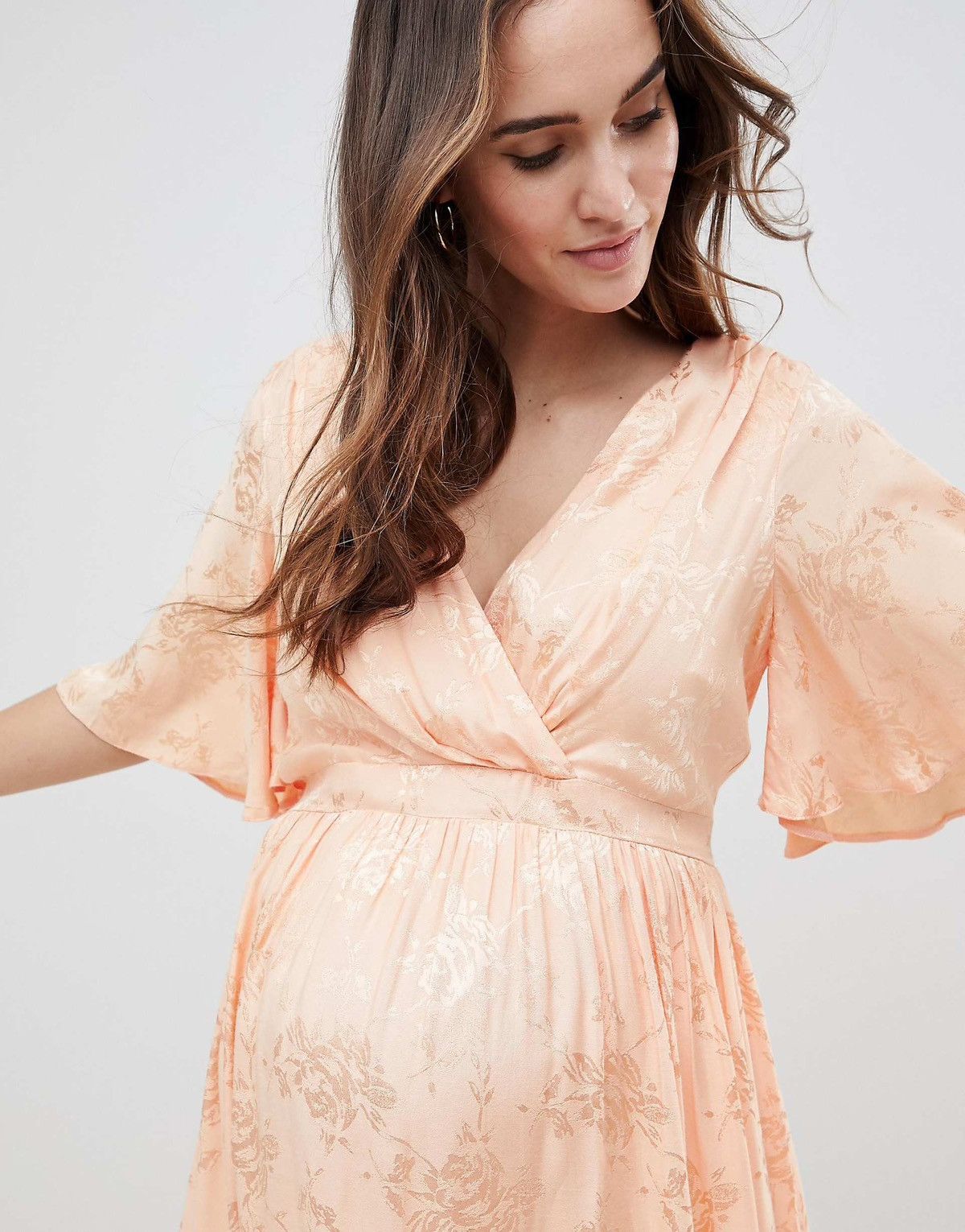 Asos ASOS Design Maternity Soft Jacquard Maxi Flutter Sleeve NWT Size L / US 10 / IT 46 - 3 Thumbnail