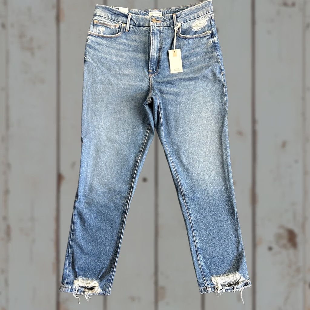 Good American Good American Jeans Womens 10 Blue The Weekender High Rise Med Wash Size Distressed NEW Size 32" / US 10 / IT 46 - 1 Thumbnail