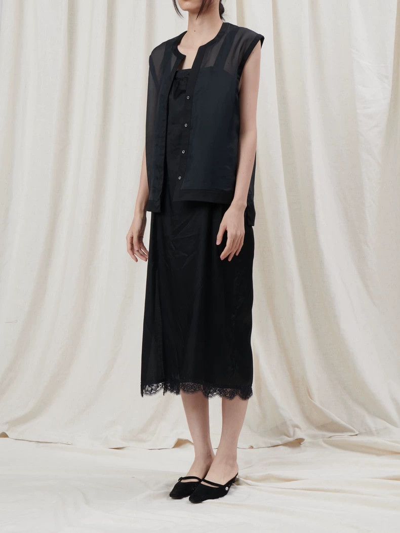 Helmut Lang HELMUT LANG sizeP Black silk crepe edged sleeveless vest Size M / US 6-8 / IT 42-44 - 3 Thumbnail