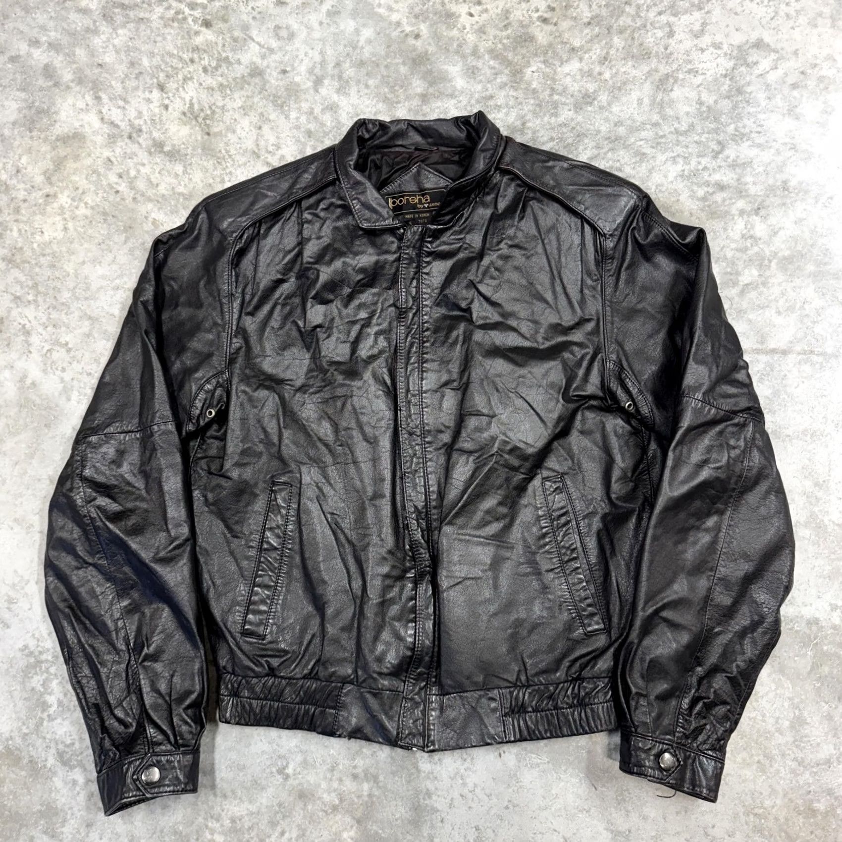 Vintage VINTAGE Porsha By Wimer Leather Jacket Mens 38 Black Bomber Moto Korea 80s Size US XXS / EU 40 - 2 Thumbnail