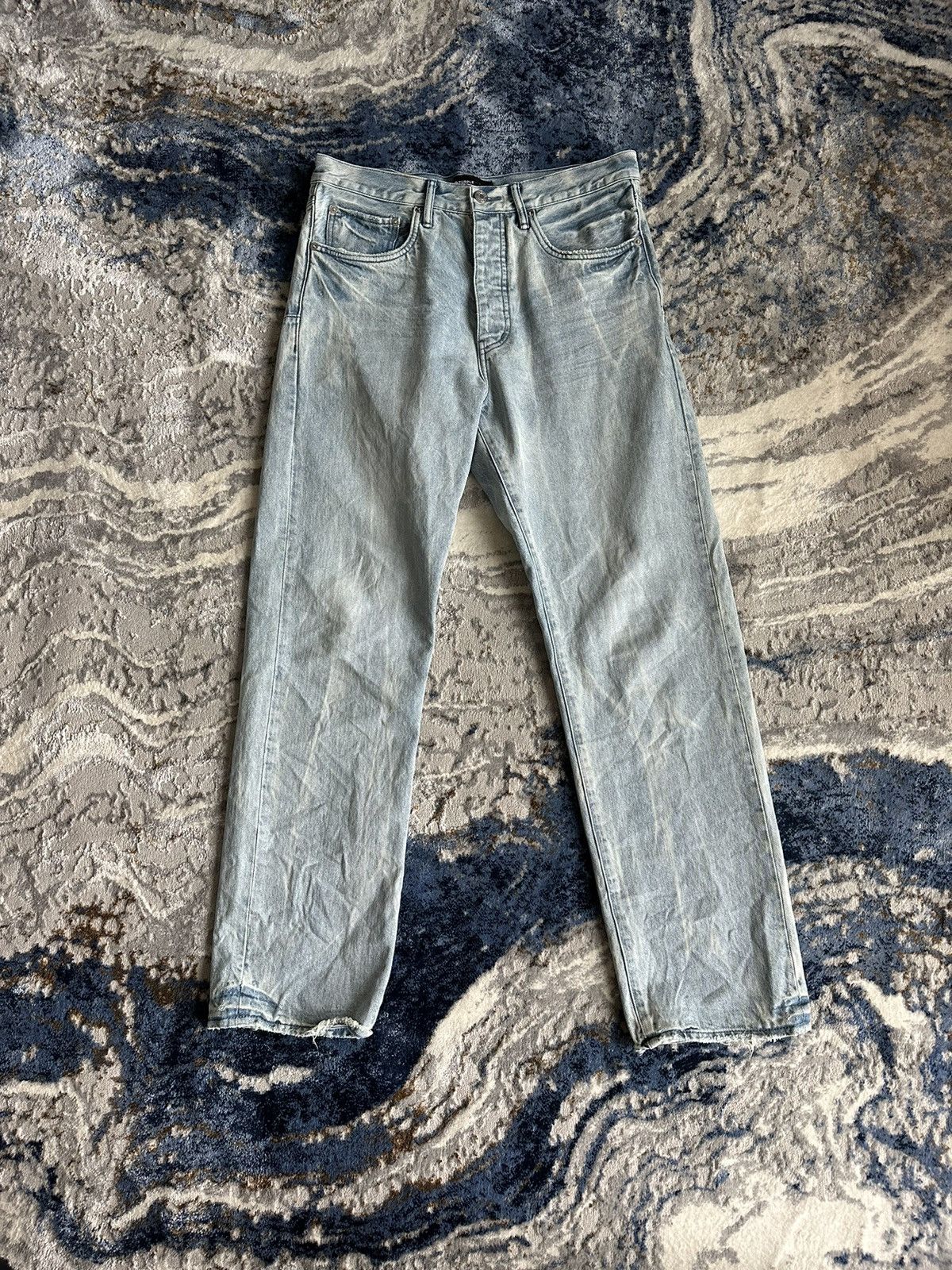 PURPLE Brand Light Indigo Tie Acid Relaxed Jeans