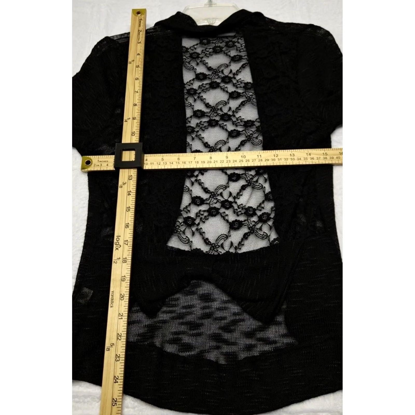 Vintage Women’s Lace Open Front Cardigan Knit Black Long Sleeve Lightweight M Medium Lace Pattern Open Draped Neckline Women Cardigan l8ter 8 Size M / US 6-8 / IT 42-44 - 7 Thumbnail