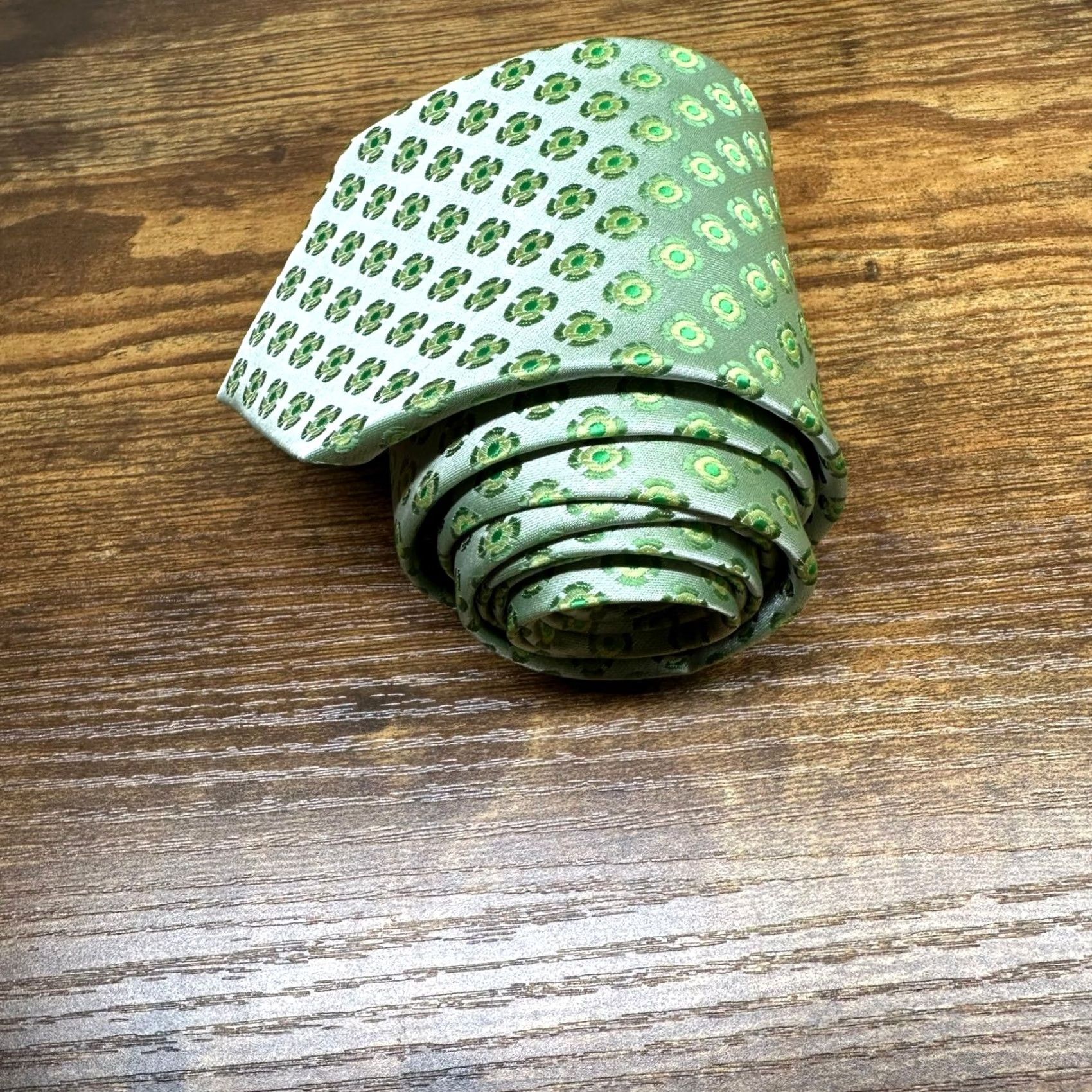 Vintage Brio Mens Tie Green Geometric Medallion Pattern Polyester Classic Width Size ONE SIZE - 2 Thumbnail
