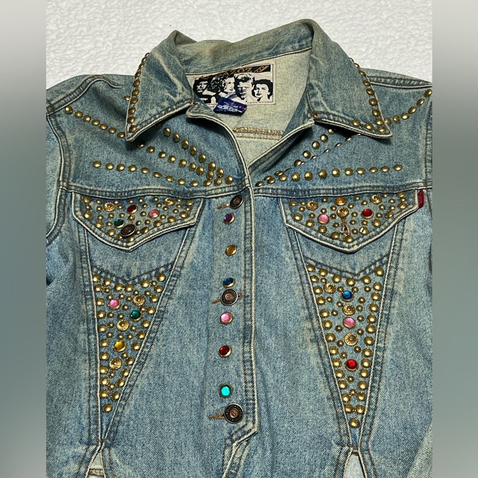 Vintage Vintage 80s Gazoz Bedazzled Jean Denim Jacket MADE IN USA Size L / US 10 / IT 46 - 3 Thumbnail