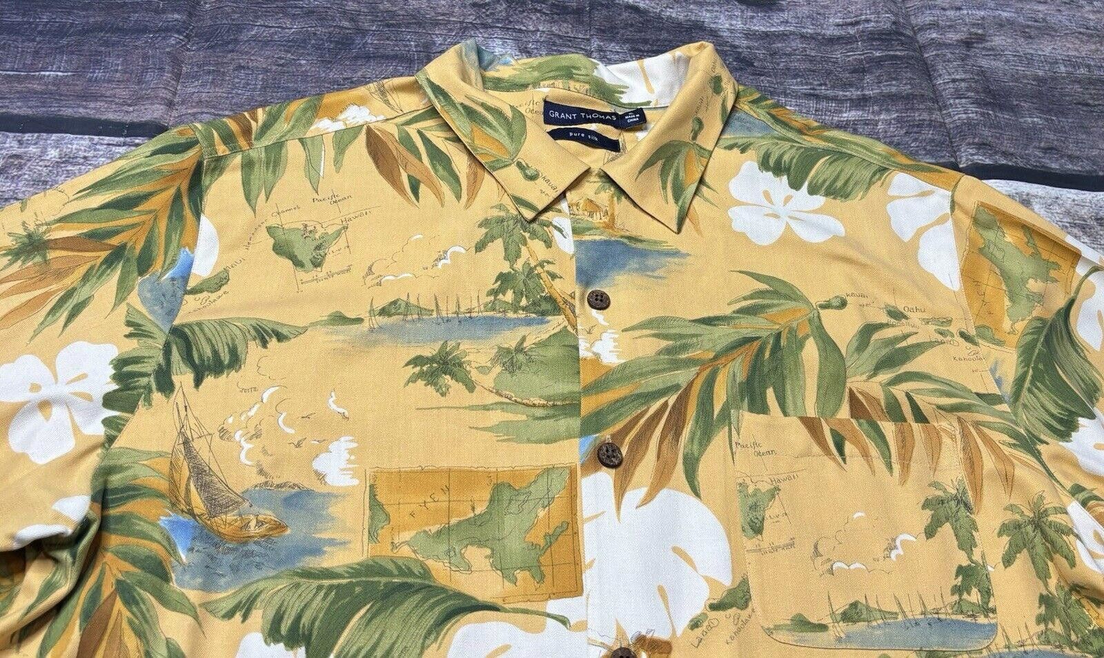 Grant Thomas Grant Thomas Shirt Men's XL Pure Silk Hawaiian Leaf Print Size US XL / EU 56 / 4 - 5 Thumbnail