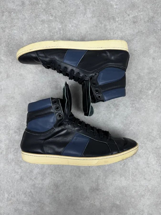 Saint Laurent Paris Saint Laurent Black & Blue Leather High Sneakers Size US 8.5 / EU 41-42 - 2 Thumbnail