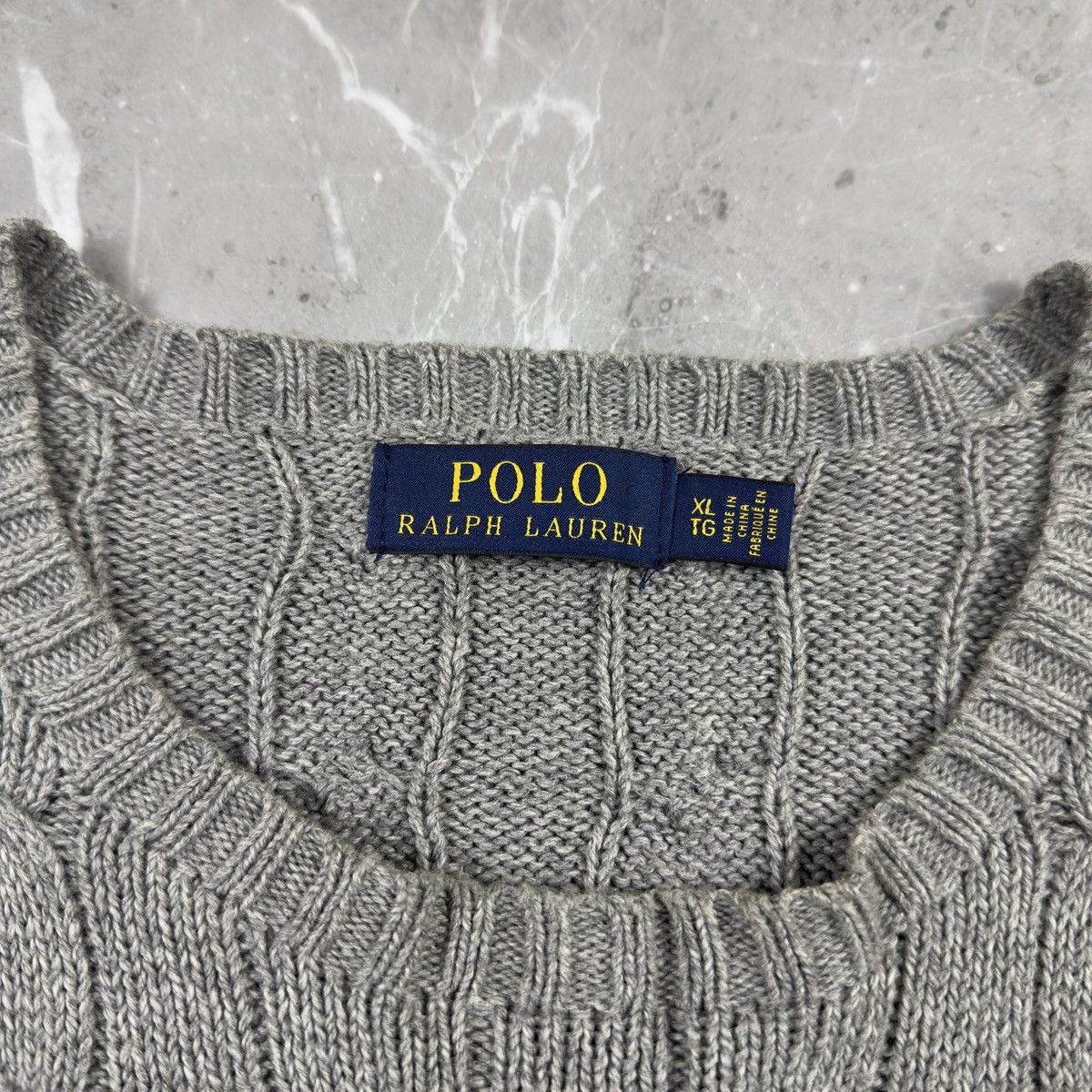 Polo Ralph Lauren Original Polo Ralph Lauren Cable Knit Gray Cotton Sweater Size US XL / EU 56 / 4 - 7 Thumbnail