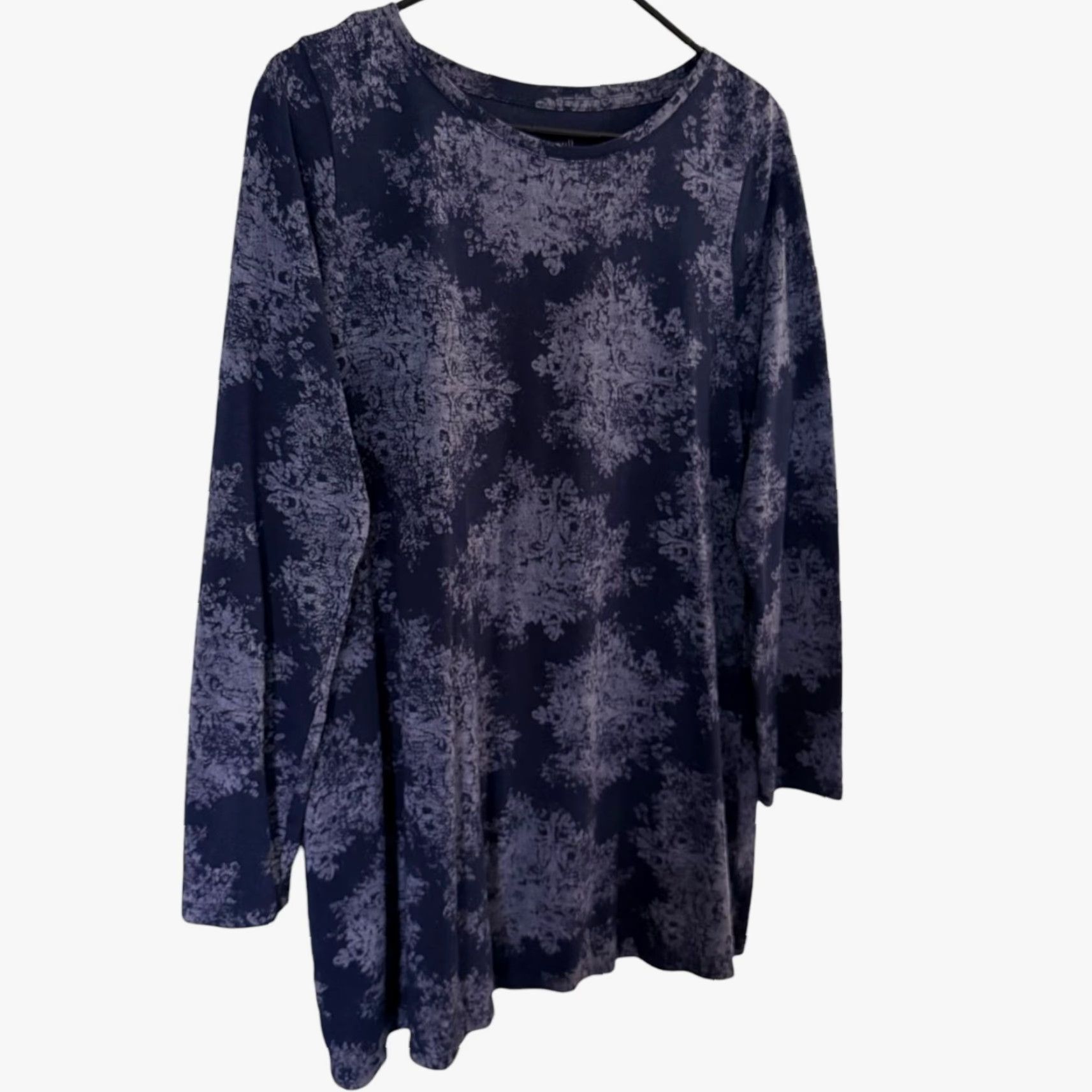 Vintage Pure Jill Tunic Shirt Blue Women's M Round-Neck L/S Bohemian City Classic Floral Pattern Size M / US 6-8 / IT 42-44 - 3 Thumbnail