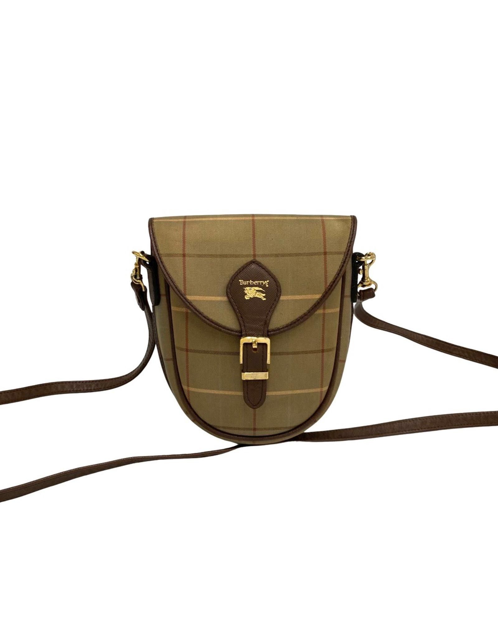 image of Burberry Check Crossbody Bag In Brown Ab Condition, Women's