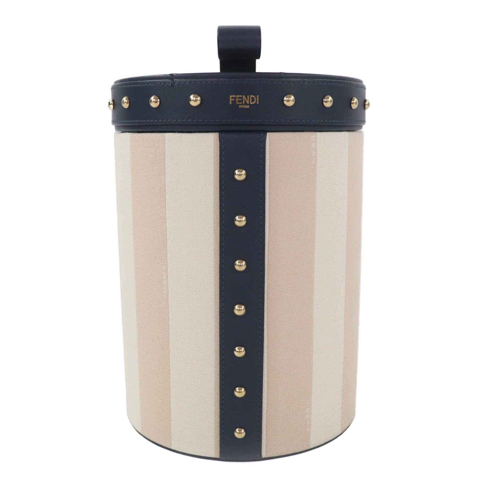 Fendi FENDI striped studded leather vanity pouch/cosmetic box in beige and navy with gold hardware. Comes dust bag. Made Italy. Women's. Size ONE SIZE - 1 Thumbnail