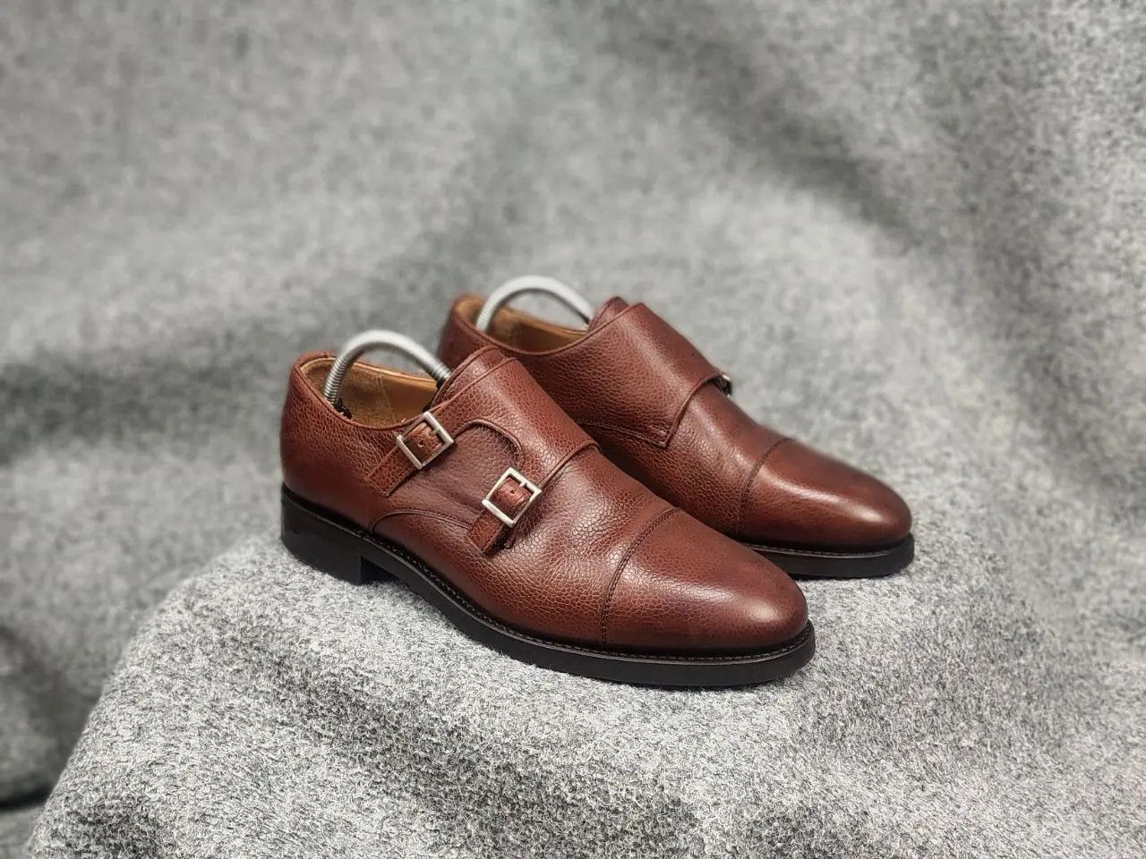 Berwick 1707 Berwick Design Men's Double Monk Leather Slip-On Shoes in Brown (Size 8.5)