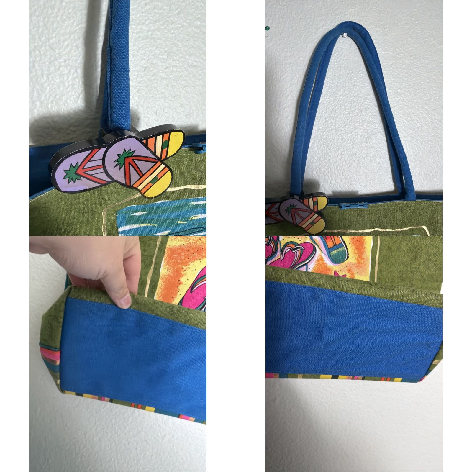Annex Anne Ormsby Beach Scene Zip Beach Bag Tote Xtra Large Green Boho Size ONE SIZE - 8 Thumbnail