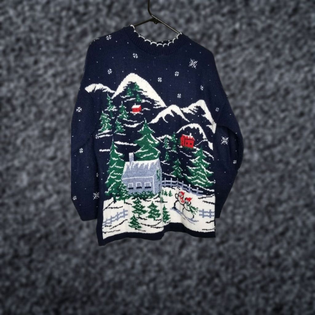 Vintage VINTAGE Nutcracker Sweater Women M Blue Snow Winter Scene Christmas Graphic Print Snowman Womens Size M / US 6-8 / IT 42-44 - 1 Thumbnail