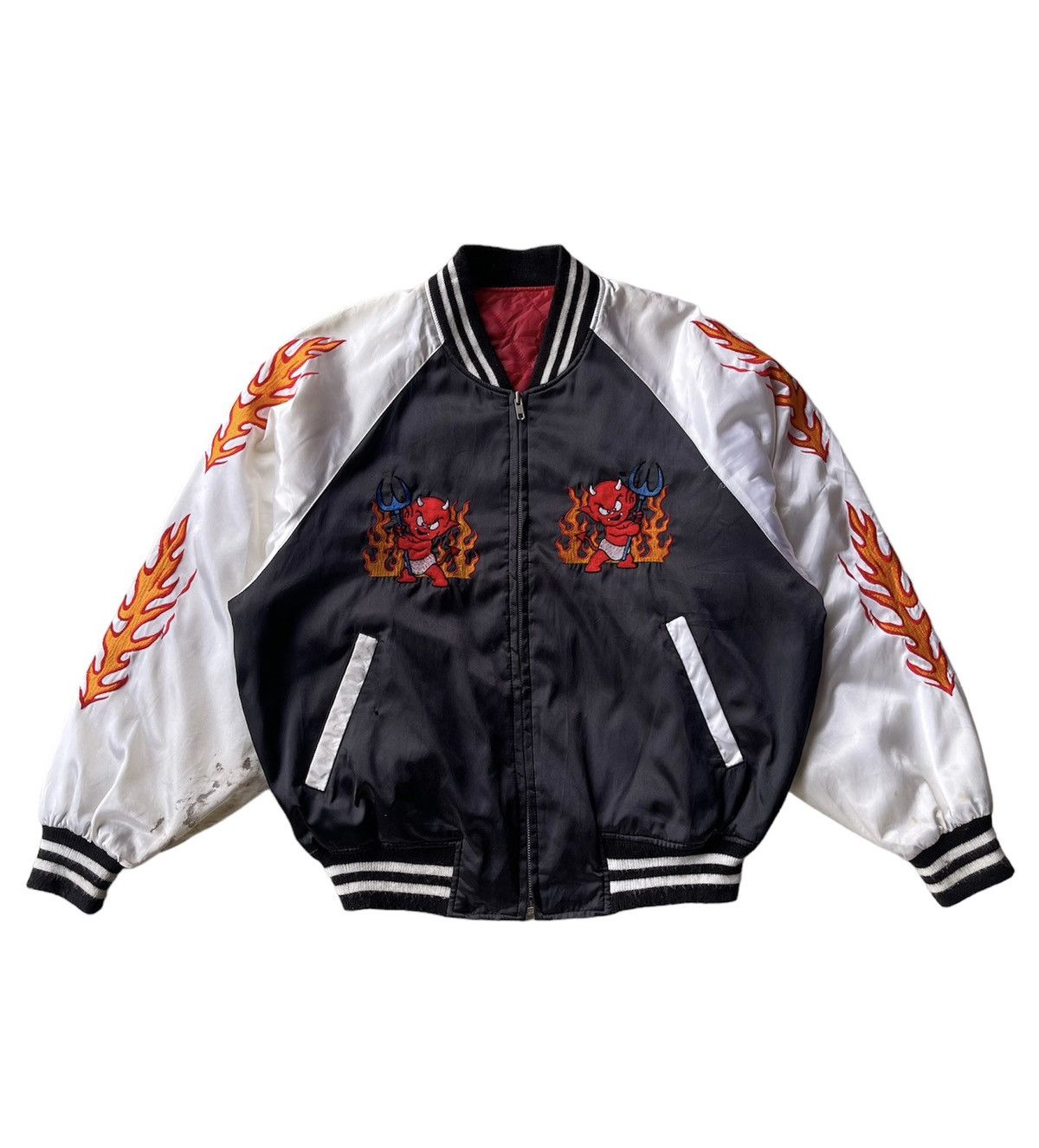 Vintage Rare 90s Great Red Hot Power of Devils Bomber Jacket Size US L / EU 52-54 / 3 - 1 Thumbnail