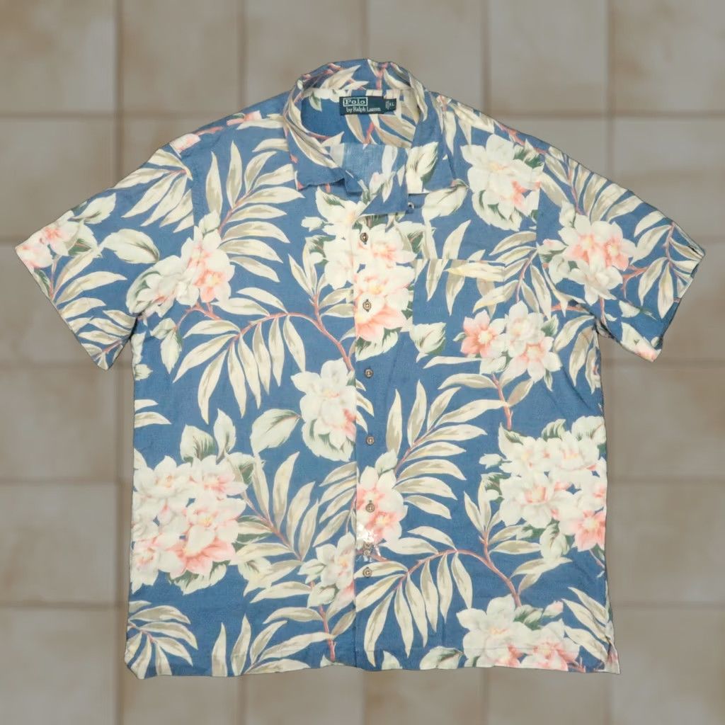 Polo Ralph Lauren VINTAGE Polo Ralph Lauren Shirt Mens XL Blue Floral Linen Hawaiian VTG Size US XL / EU 56 / 4 - 1 Thumbnail