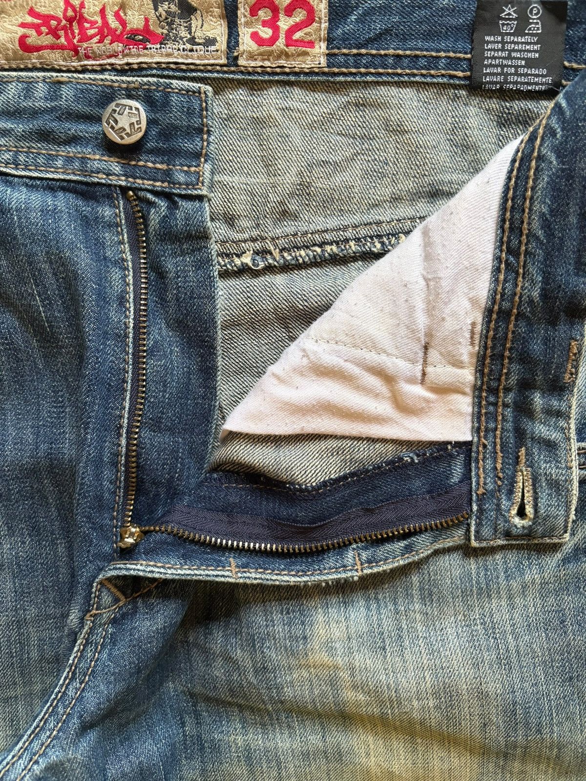 Tribal Streetwear Vintage Japanese Brand Tribal Mud Wash Distress Baggy Jeans Size US 32 / EU 48 - 9 Thumbnail