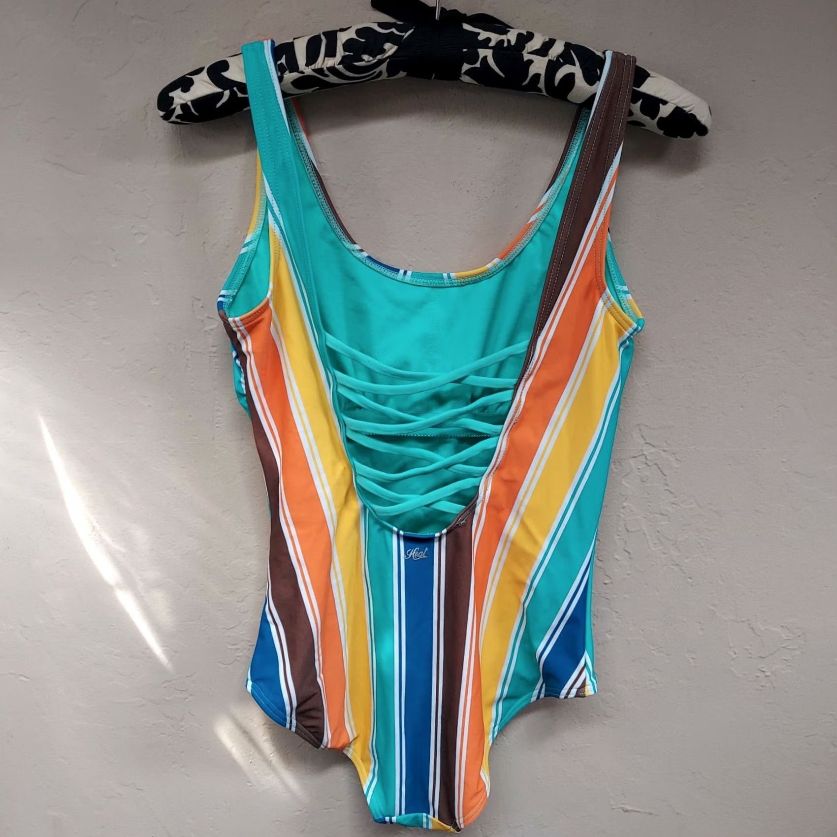 Rainbow Heat Womens Rainbow Stripe One Piece Swimsuit Criss Cross Back Scoop Neck Multicolor Size ONE SIZE - 2 Thumbnail
