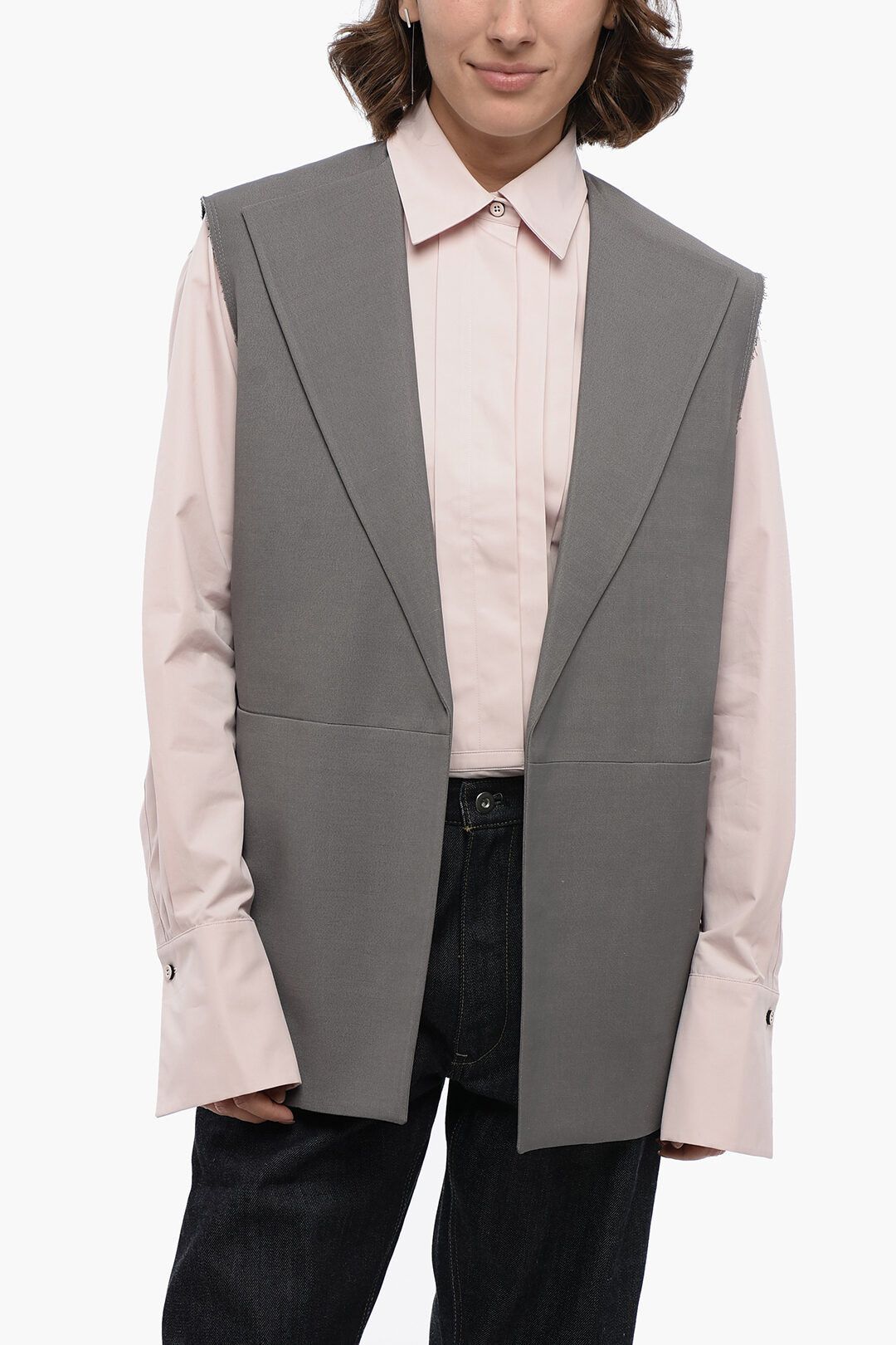 Jil Sander og1mm1225 Flax Blend Buttonless Vest in Grey Size XS / US 0-2 / IT 36-38 - 1 Thumbnail