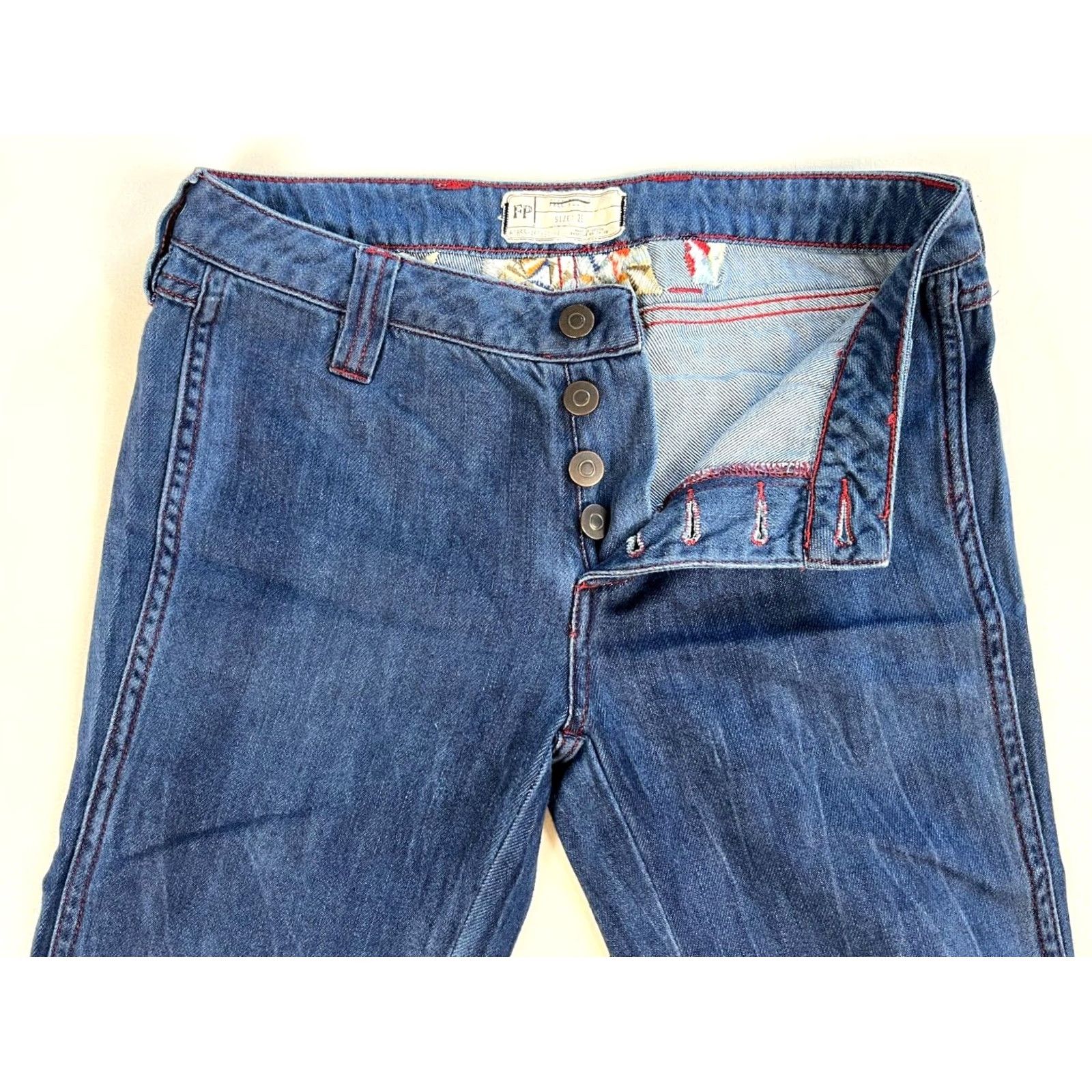 Free People VINTAGE Free People Women's Flare Jeans Boho Embroidered Sz 25 Blue Cotton Denim 31in Inseam Womens Size 42" / US 20 - 6 Thumbnail