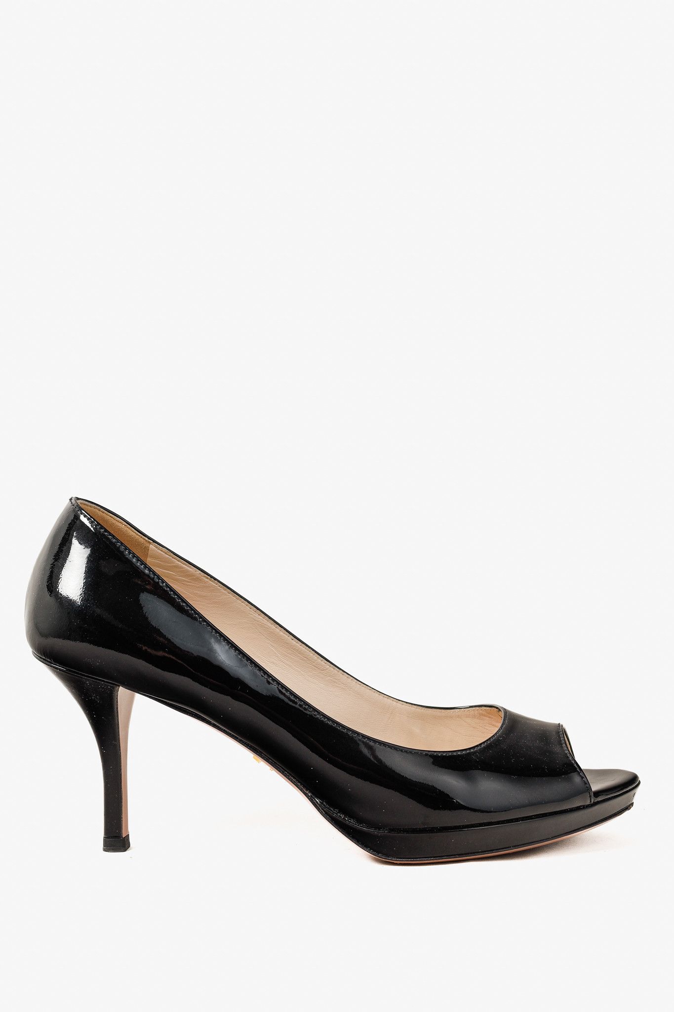 Prada Nero Vernice Peep-Toe Platform Pumps