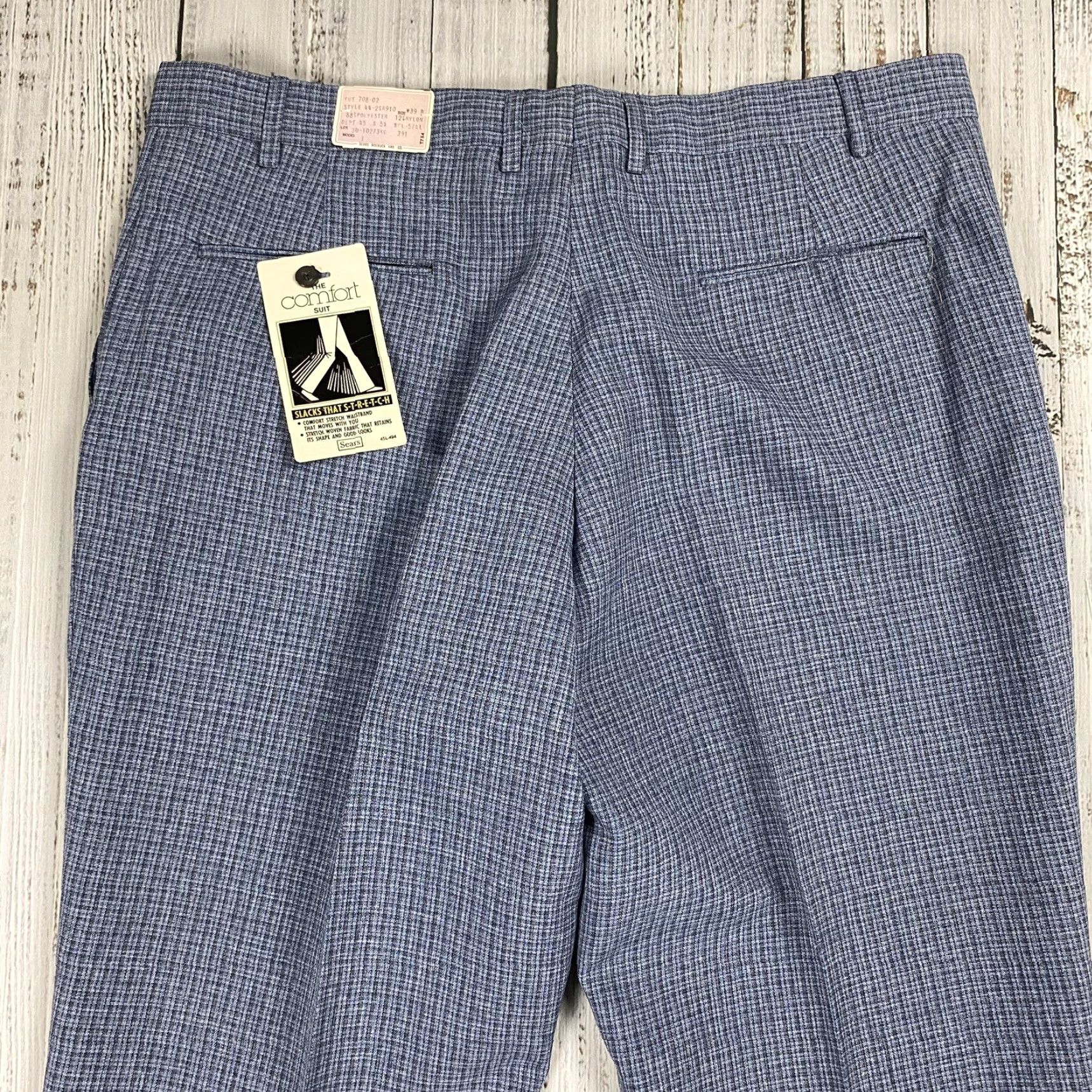 Sears VTG NWT SEARS COMFORT LEISURE SUIT 60S 70S BLUE POLYESTER PLAID 38 PANTS DISC0 Size 38R - 7 Thumbnail