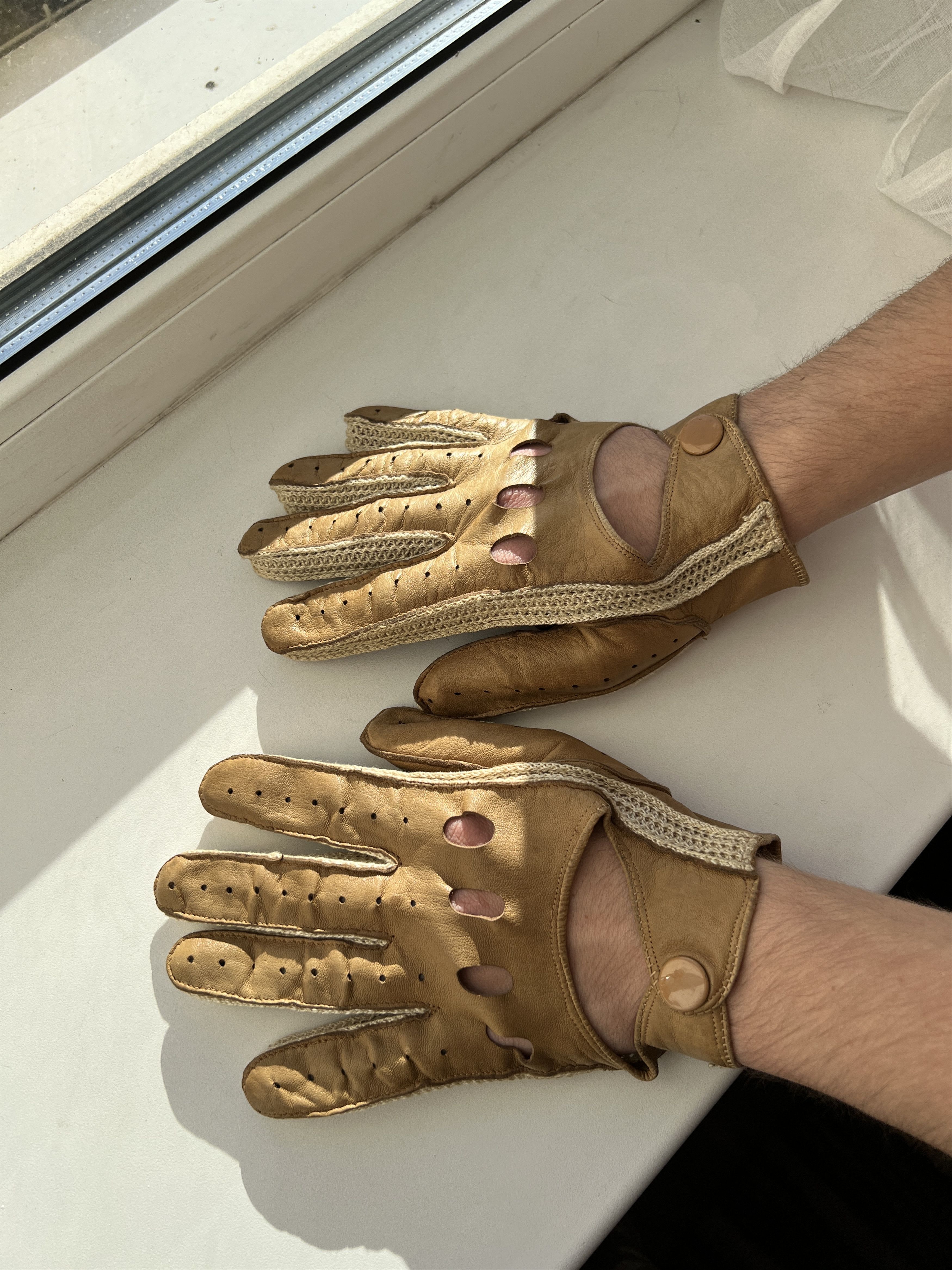 Vintage Vintage 70-80s Brown Leather Racing Gloves Knitted Leon Dore Size ONE SIZE - 12 Thumbnail