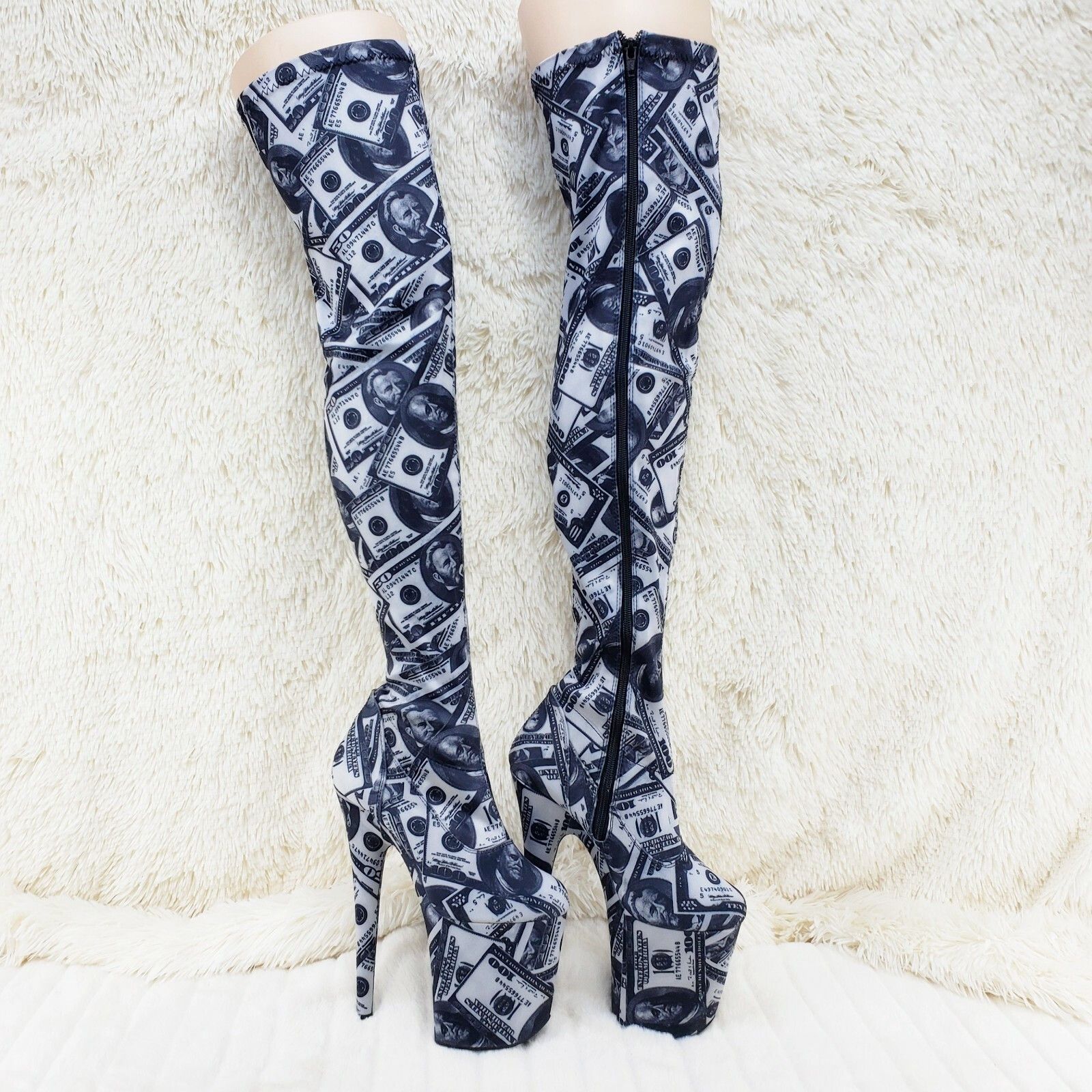 Other Flamingo 3000DP Money Print Stretch Thigh High Platform 8" H Size US 12 / IT 42 - 2 Thumbnail