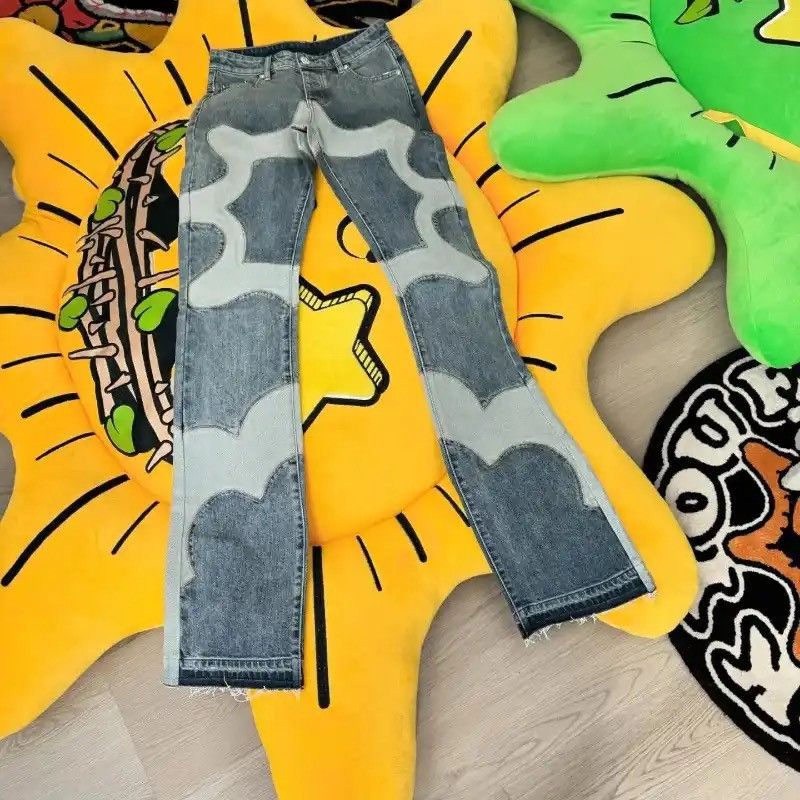 American High Street Patchwork Pattern Embroidered Jeans