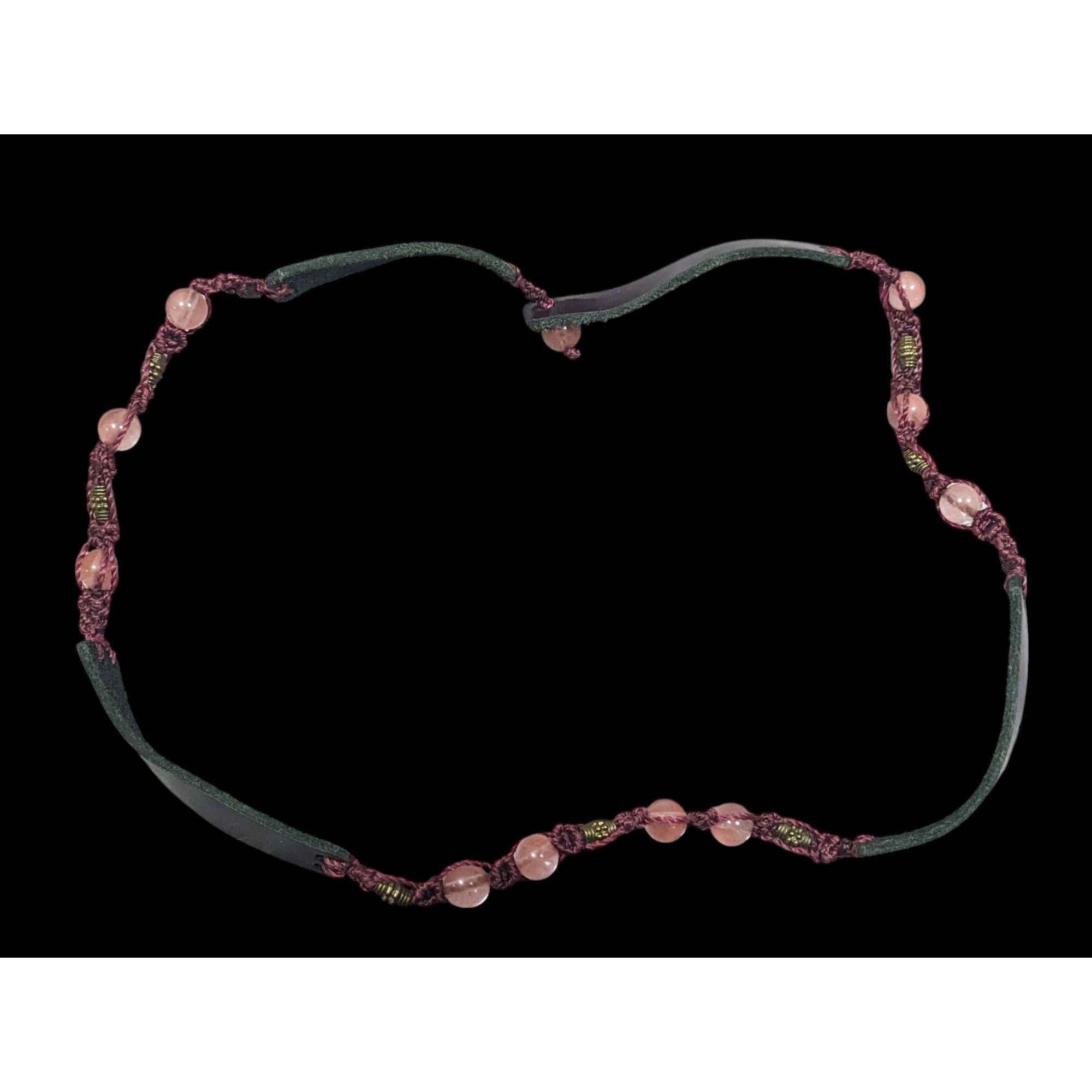 Other Handmade Pink And Brown Leather And Bead Necklace/Bracelet Size ONE SIZE - 1 Thumbnail