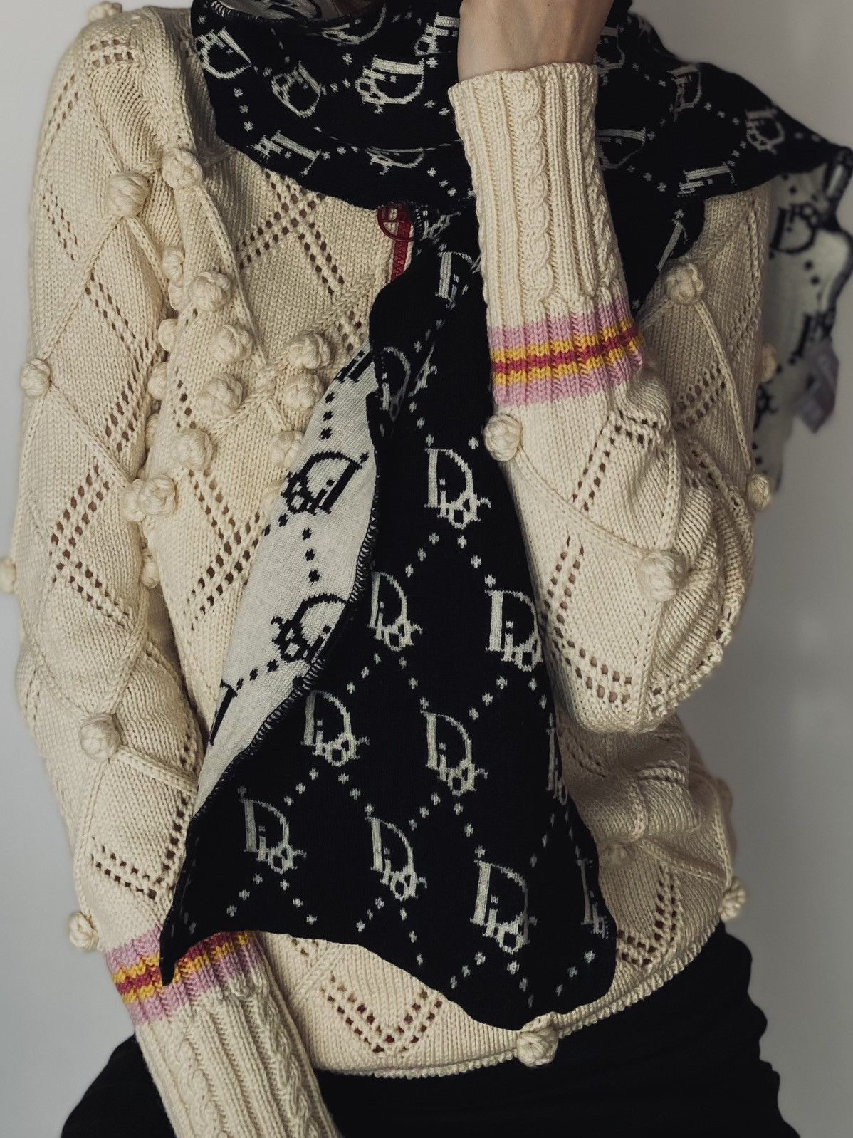 image of Christian Dior By John Galliano Black & White Oblique Stoles, Women's