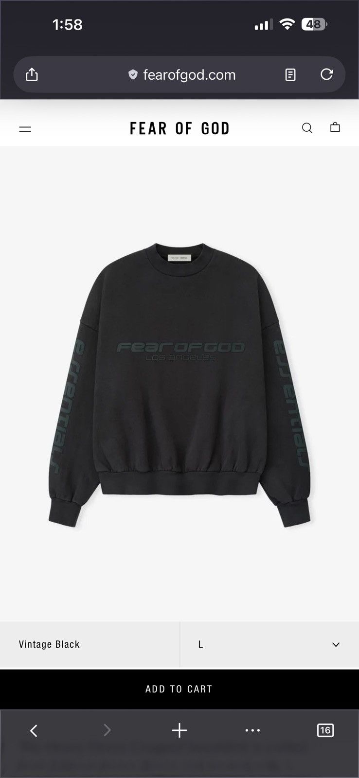 Fear of God FEAR OF GOD - LOS ANGELES HEAVY FLEECE CROPPED SWEATSHIRT Size US S / EU 44-46 / 1 - 13 Thumbnail