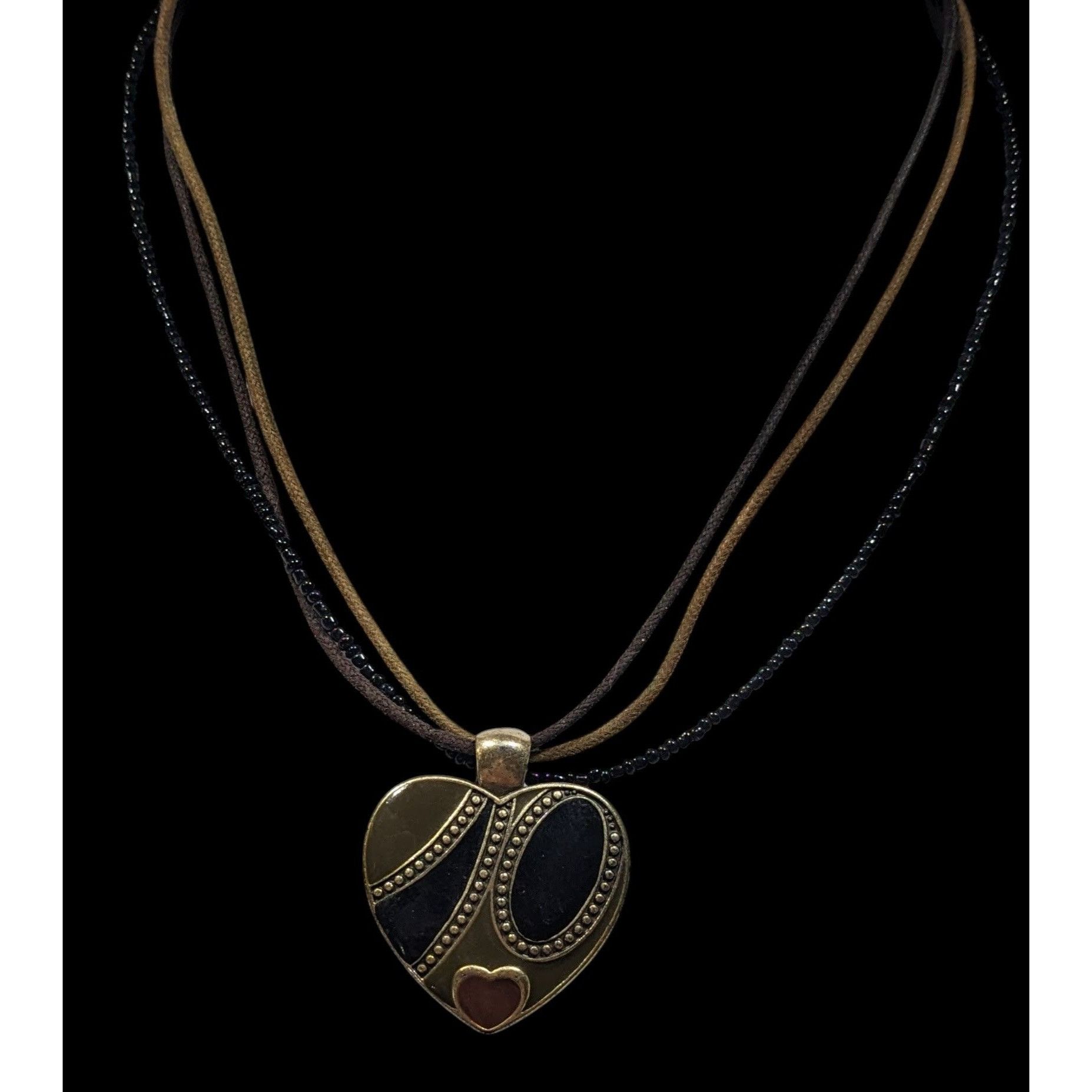Other Retro Heart Pendant Necklace Brown Black And Gold Tones Size ONE SIZE - 4 Thumbnail