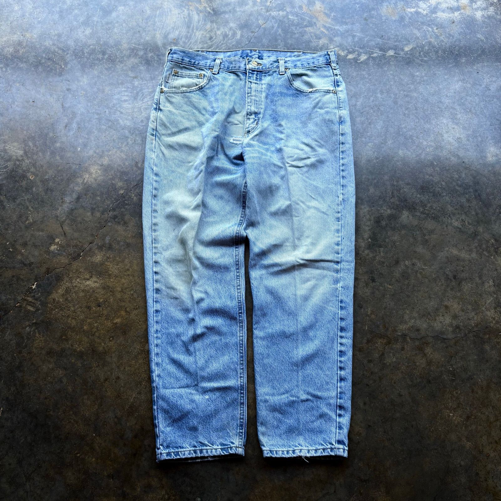 Carhartt × Vintage Beautifully Faded Worn Light Wash Carhartt Blue Jeans Size US 36 / EU 52 - 2 Thumbnail