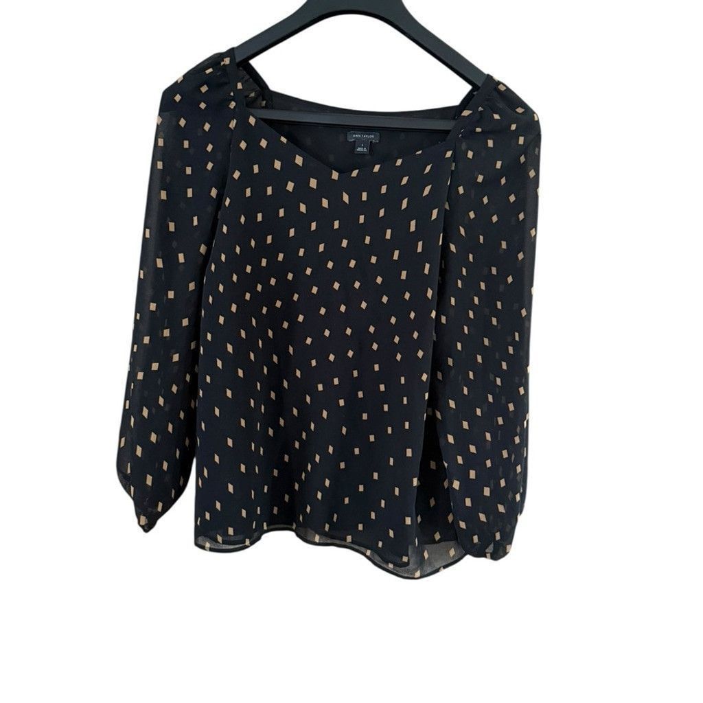 Ann Taylor Ann Taylor Black Blouse with White Dots Size XS / US 0-2 / IT 36-38 - 2 Thumbnail
