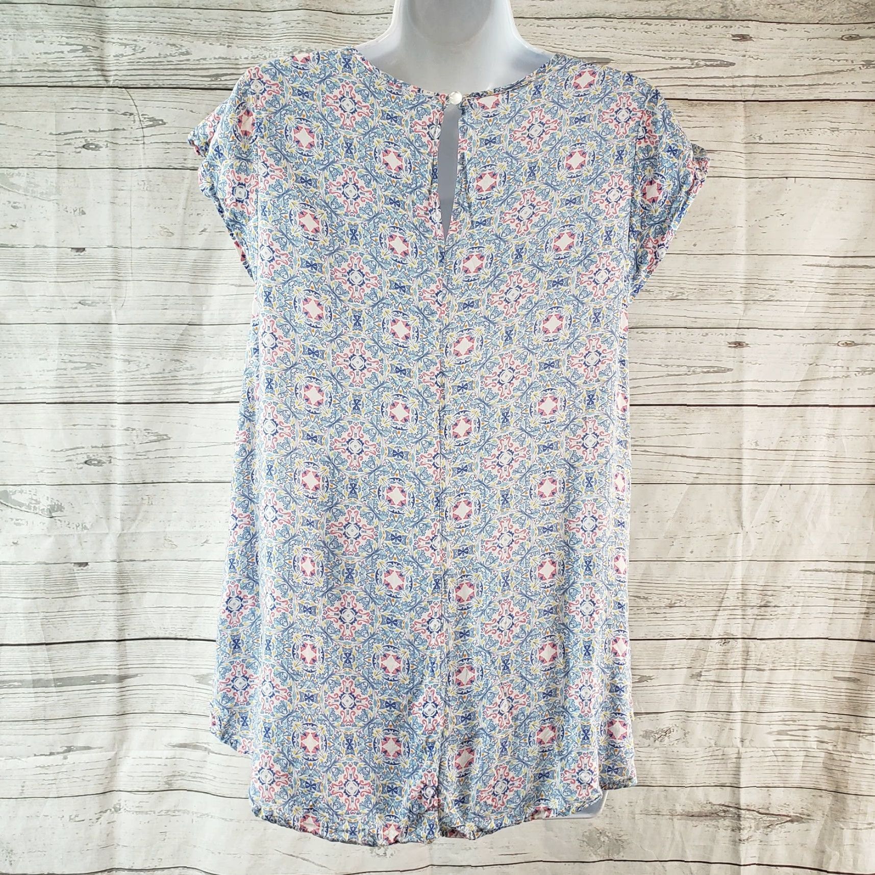 Vintage Artisan NY Womens Top Sz Medium Blue Pink Short Sleeve Rayon Size S / US 4 / IT 40 - 4 Thumbnail