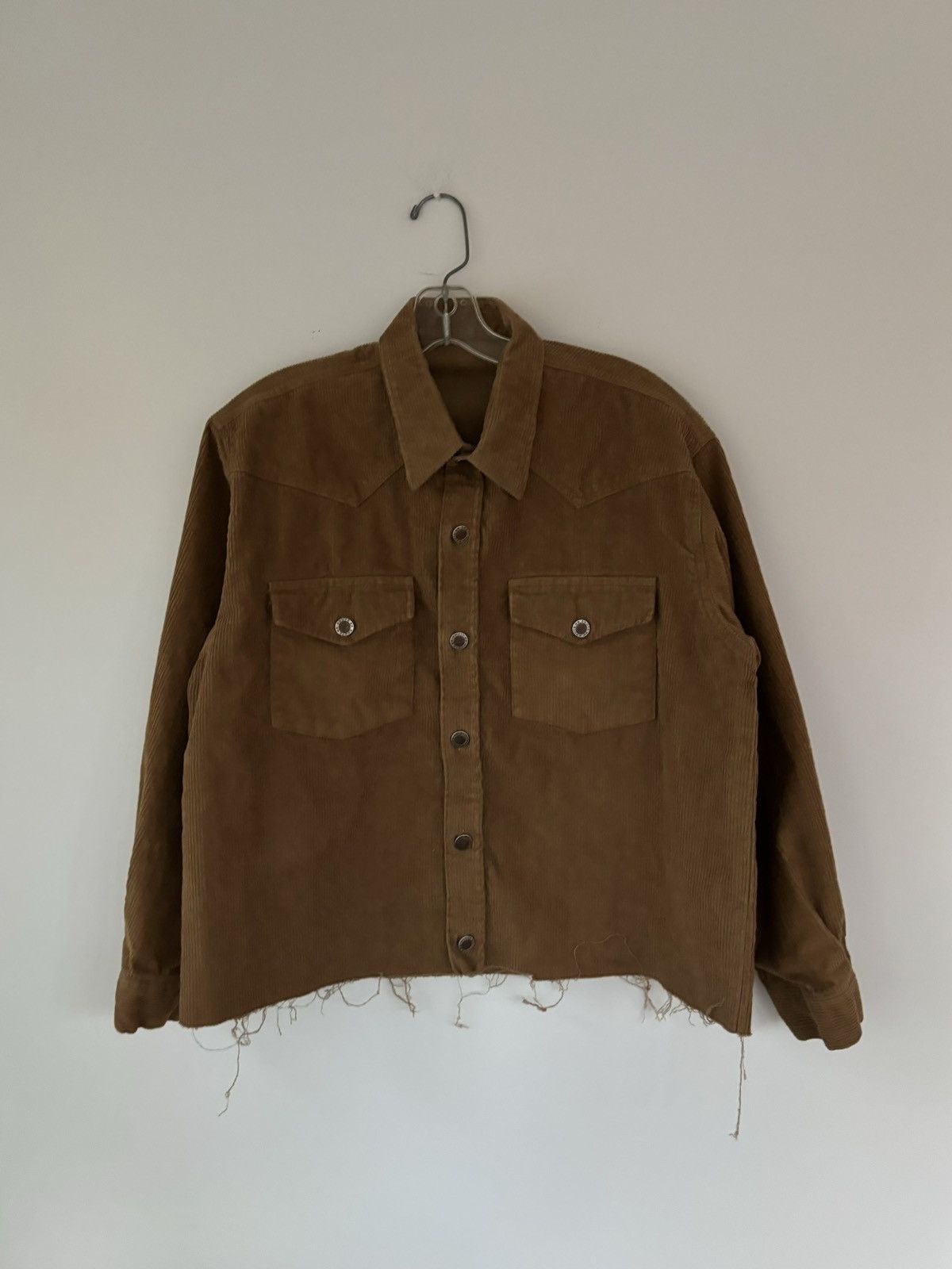 Route 66 × Vintage 90s Vintage Corduroy Jacket Raw Hem Crop Boxy Straight Edge Size US S / EU 44-46 / 1 - 1 Thumbnail