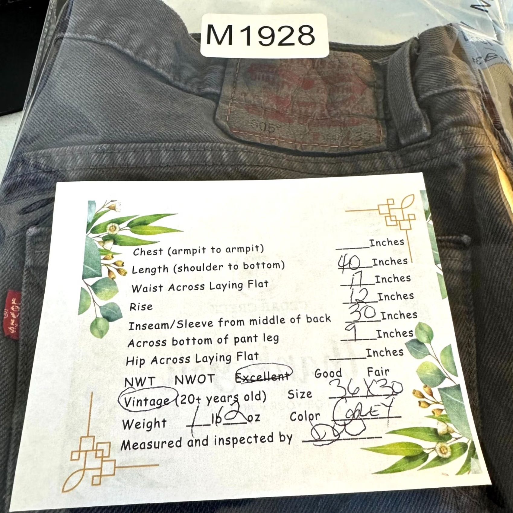 Levi's VINTAGE Levi's 505 Regular Gray Jeans Mens 36x30 Straight Denim 5-Pocket Classic 90s Style Size US 36 / EU 52 - 8 Thumbnail