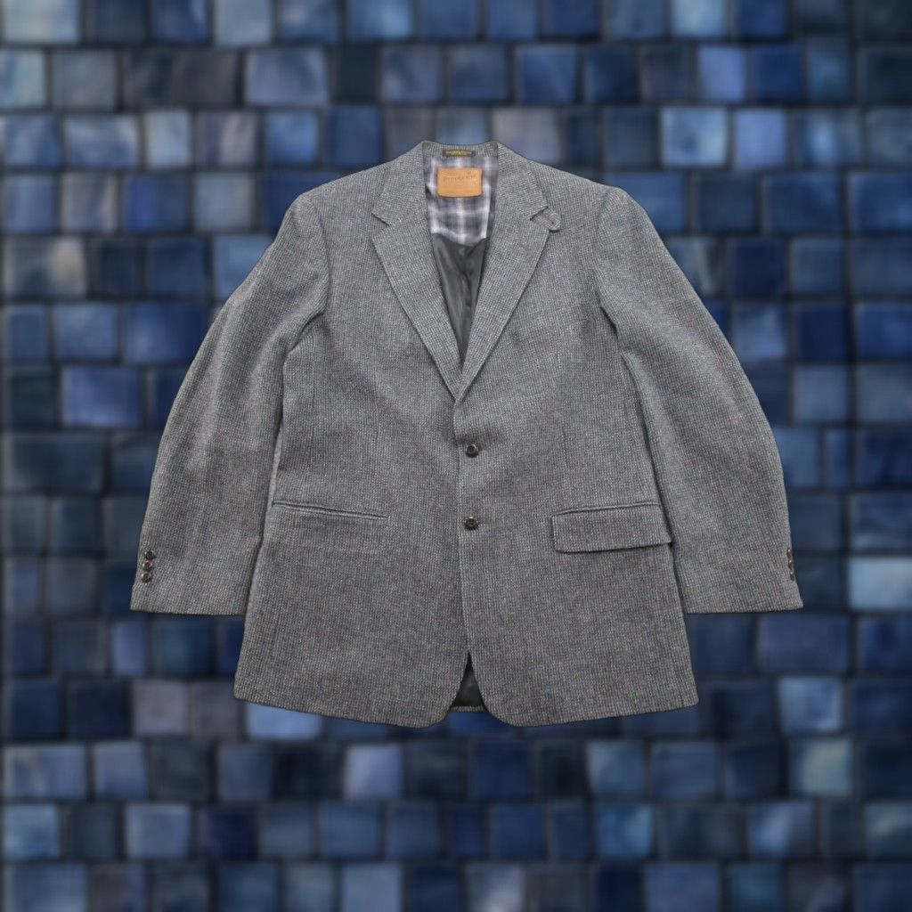 Pendleton Pendleton Herringbone Blazer Jacket USA Made 44L 2-Button Career Gray Wool Notch Lapel Mens Blazer Vintage Size 44R - 1 Thumbnail