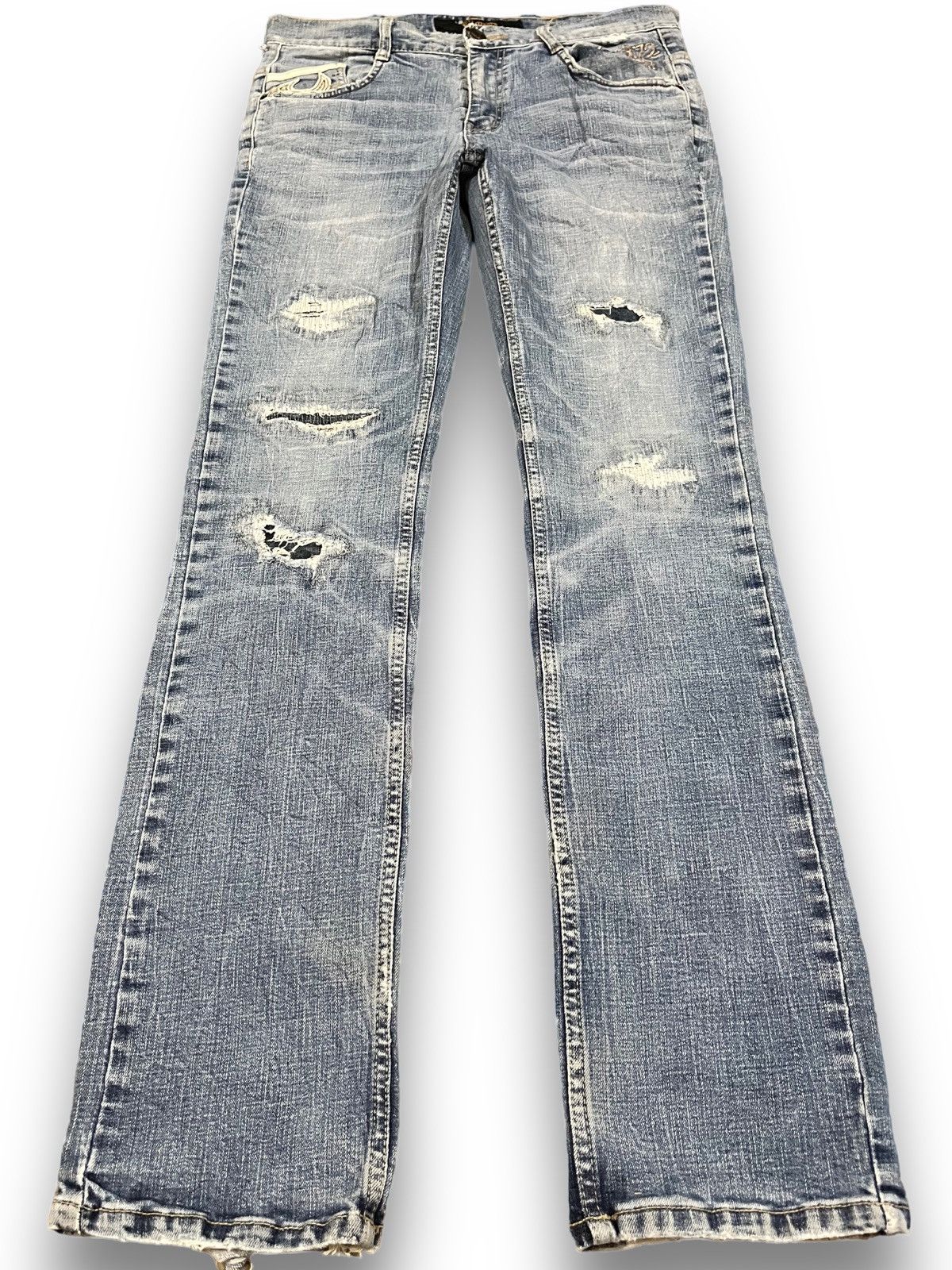 Ed Hardy Vintage Cloud 72 Faded Distressed Punk Denim Size US 31 - 2 Thumbnail